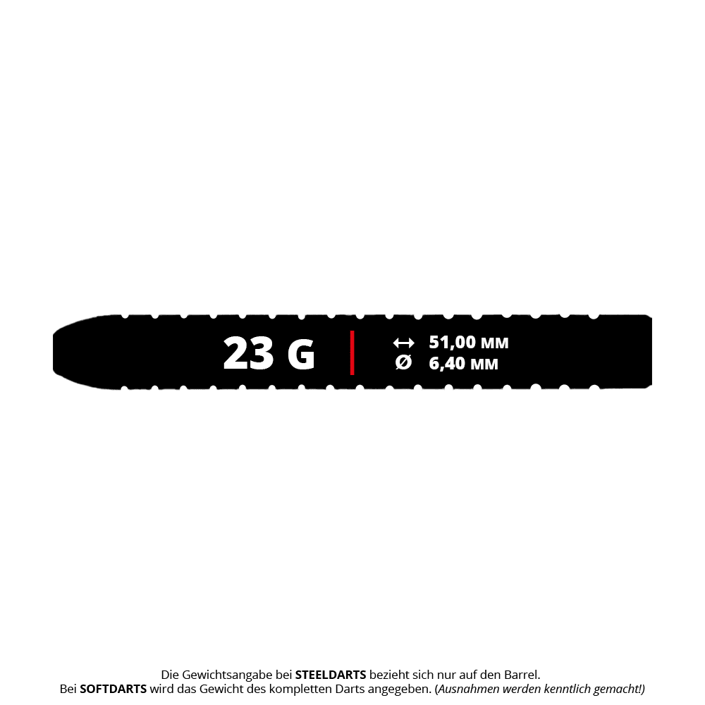 Dynasty Fallon Sherrock 4 S AFlow BK Steeldarts - With Autograph - 23g Das Bild zeigt die technischen Daten des Produkts "Dynasty Fallon Sherrock 4 S AFlow BK Steeldarts - Mit Autogramm - 23g". Der Dart wiegt 23 Gramm, ist 51,00 mm lang und hat einen Durchmesser von 6,40 mm.
