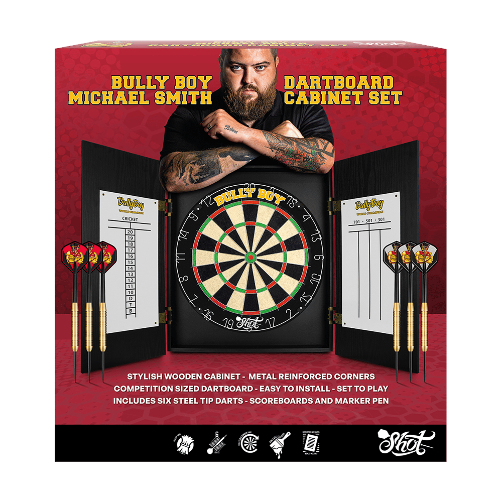 Shot Michael Smith Dartboard Cabinet Set