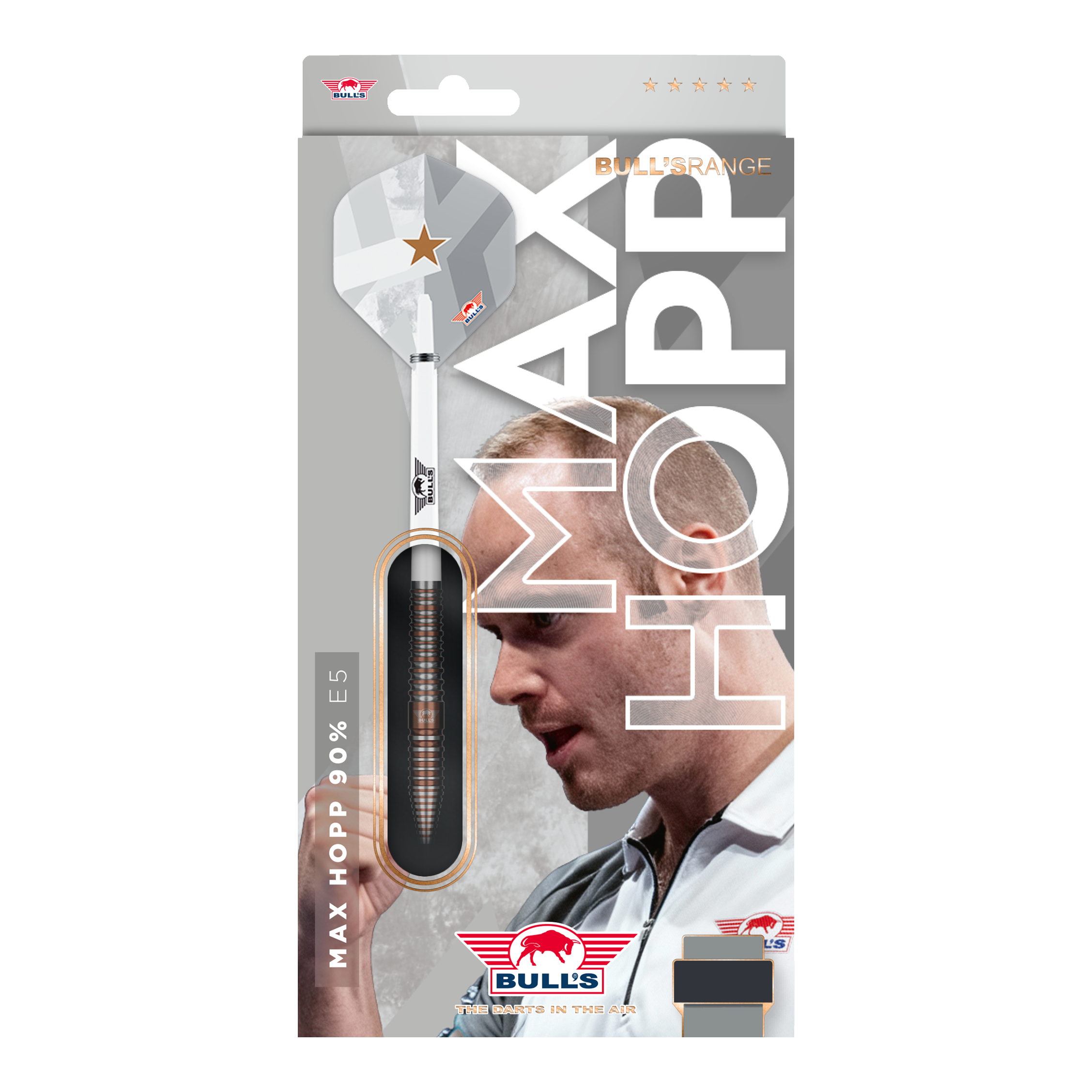 Bulls NL Max Hopp E5 steel darts Zu sehen sind die Bulls NL Max Hopp E5 Steeldarts. Diese Steeldarts sind für Präzision und Kontrolle beim Werfen ausgelegt.