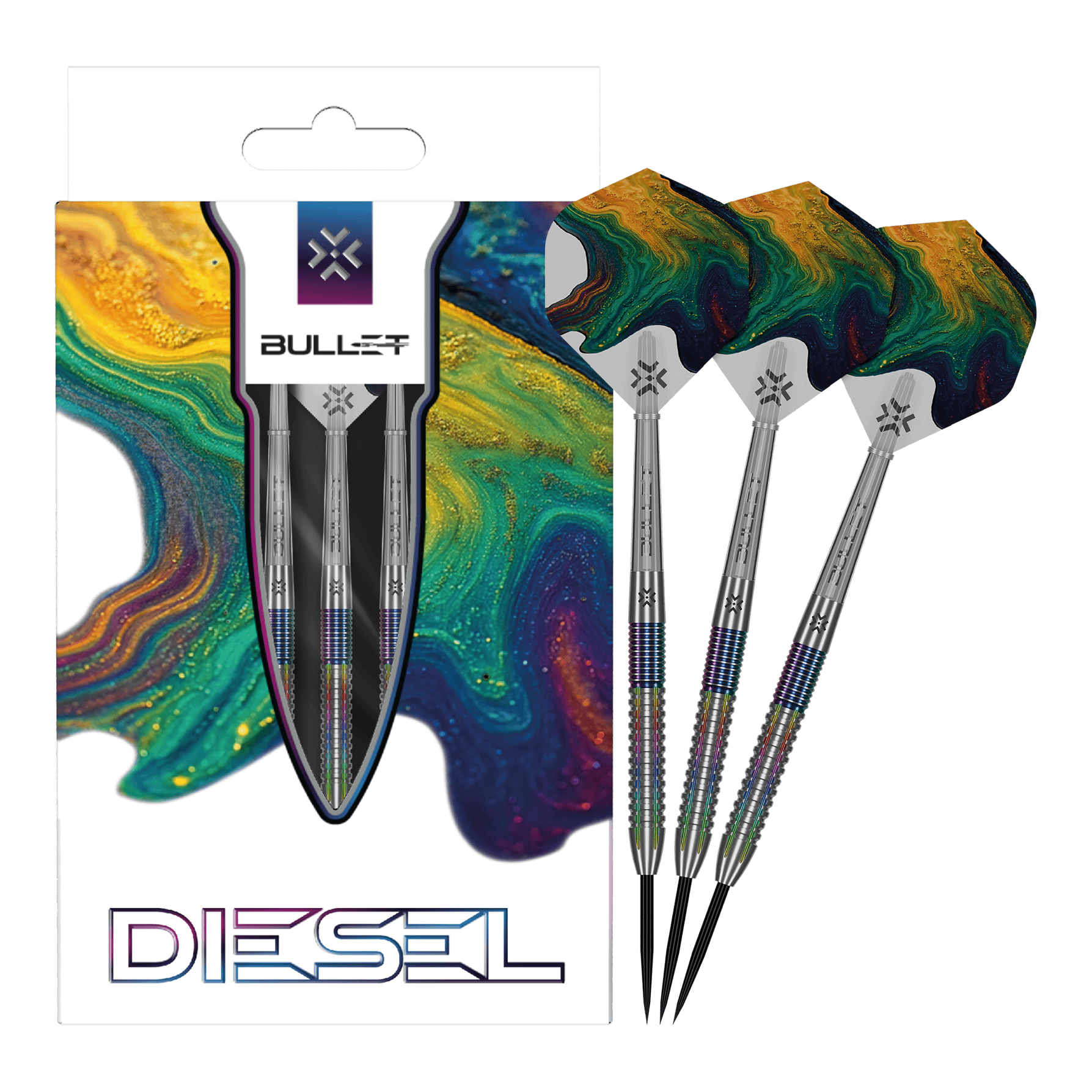 Bullet Diesel V2 steel darts Dies ist ein Bild der Bullet Diesel V2 Steel Darts. Die Darts sind für den Einsatz beim Steeldart geeignet.