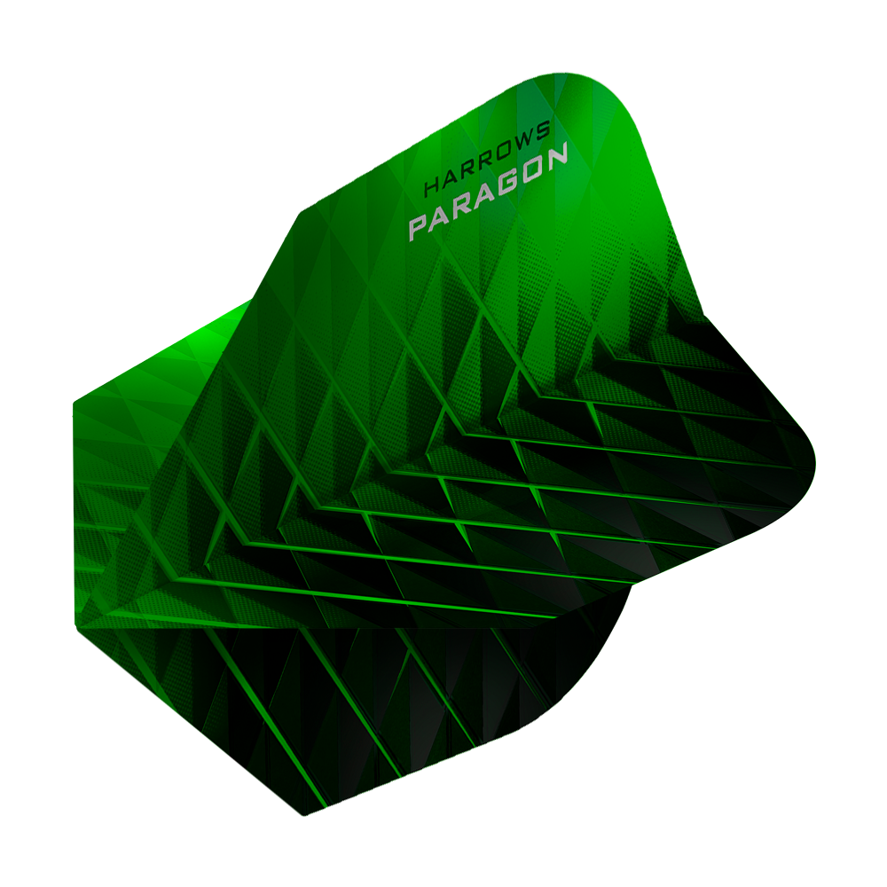 HR7600_Harrows_Paragon_Green_No2_Standard_Flights_3 Harrows Paragon No2 Standard Flights mit modernen Akzenten. Die Flights legen eine kompakte Form an.