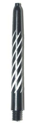 5965190e7e115c83 Dies ist ein schwarzer Nylon-Schaft für Darts mit weißen, spiralförmigen Linien. Das Produkt trägt den Namen "Spiroline Nylon Shafts (ohne Ring) Schwarz/Weiß".