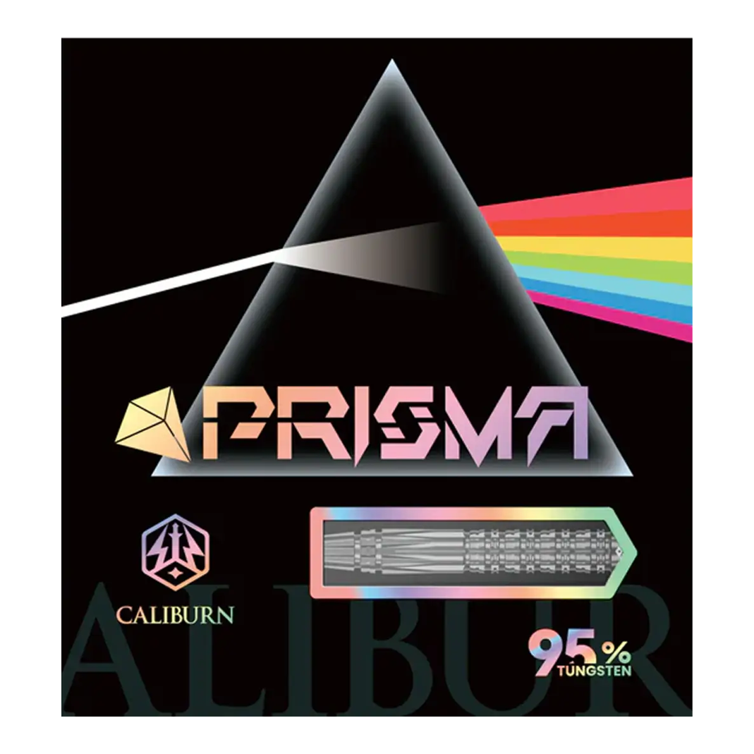 Abgebildet sind die Caliburn Prisma P2 Steeldarts mit 20,5g Gewicht. Die Darts sind für den Steeldart-Sport konzipiert.