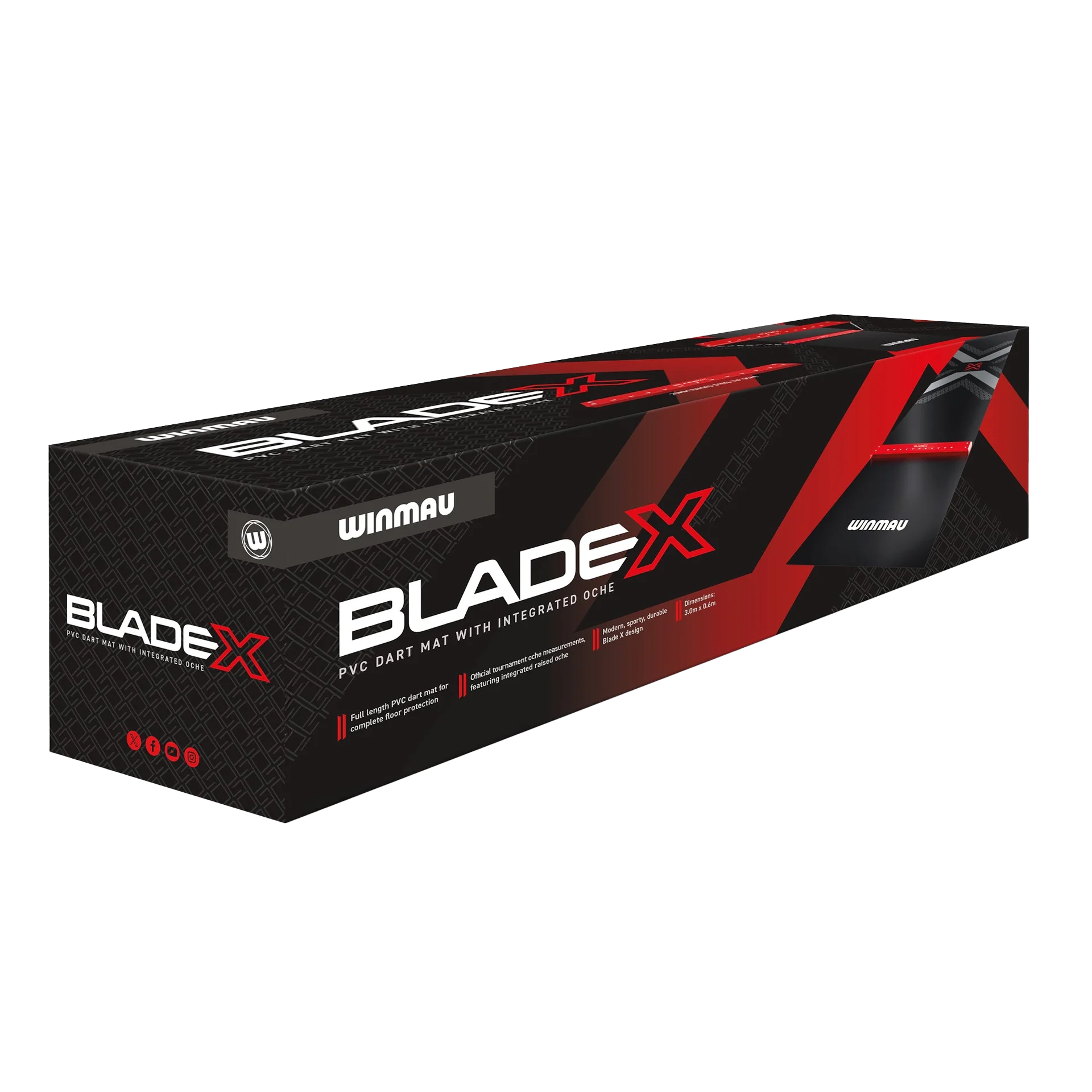 Winmau Blade X PVC Dart Mat Dieses Bild präsentiert die Winmau Blade X PVC Dartmatte. Sie bietet festen Halt und verhindert Schäden am Boden beim Dartspielen.
