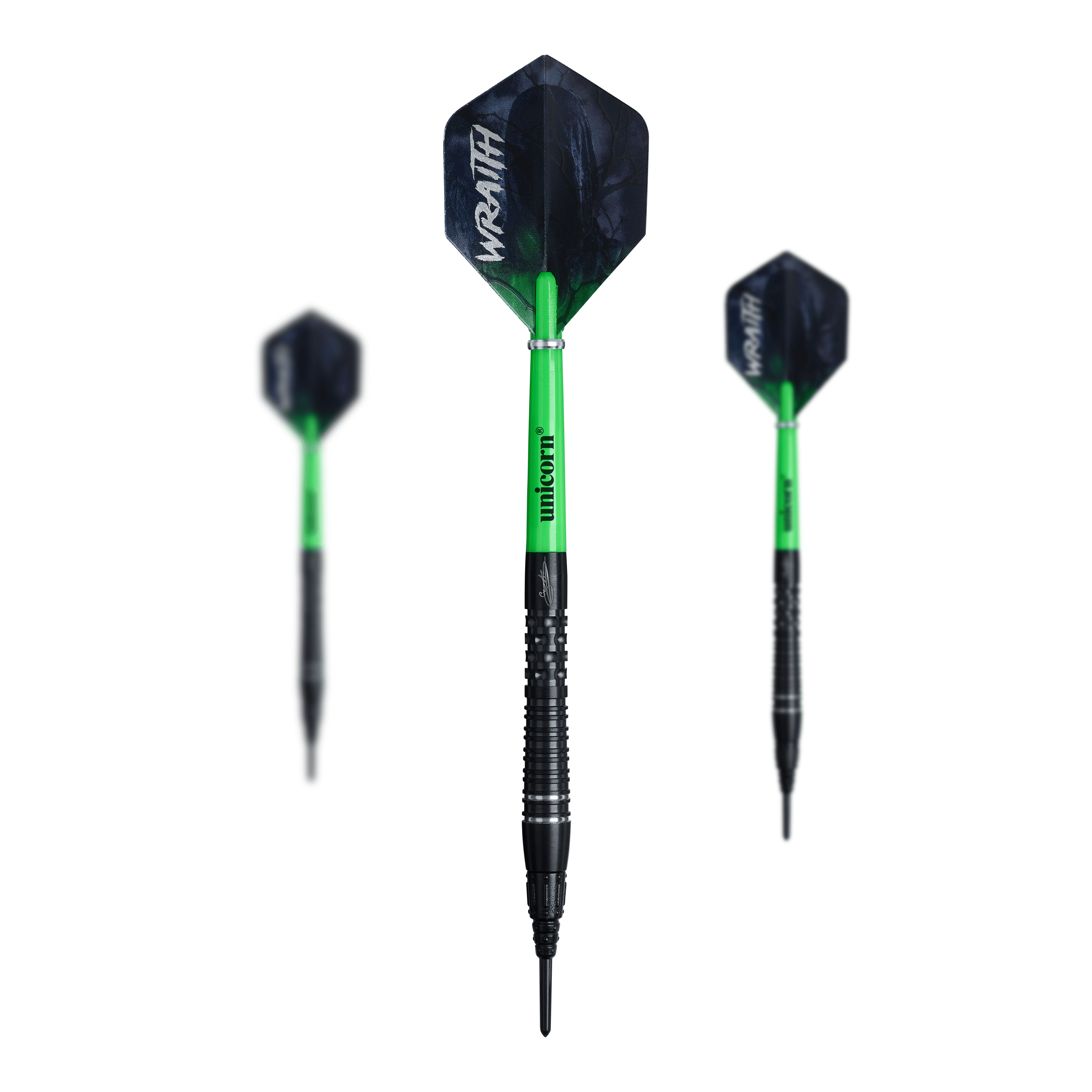 Unicorn Wraith Gary Anderson Phase 6 Soft Darts - 20g Das Bild zeigt ein Set der Unicorn Wraith Gary Anderson Phase 6 Softdarts mit 20g Gewicht. Das Set ist vollständig abgebildet.