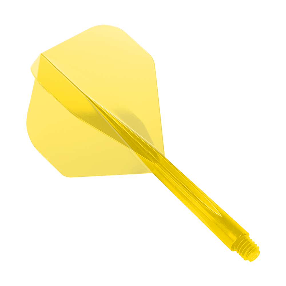 Condor Ax Clear Yellow Flight System Standard Das Bild zeigt das Produkt "Condor Axe Clear Yellow Flight-System Standard". Es handelt sich um eine transparente gelbe Dartflügel- und Schaft-Kombination.