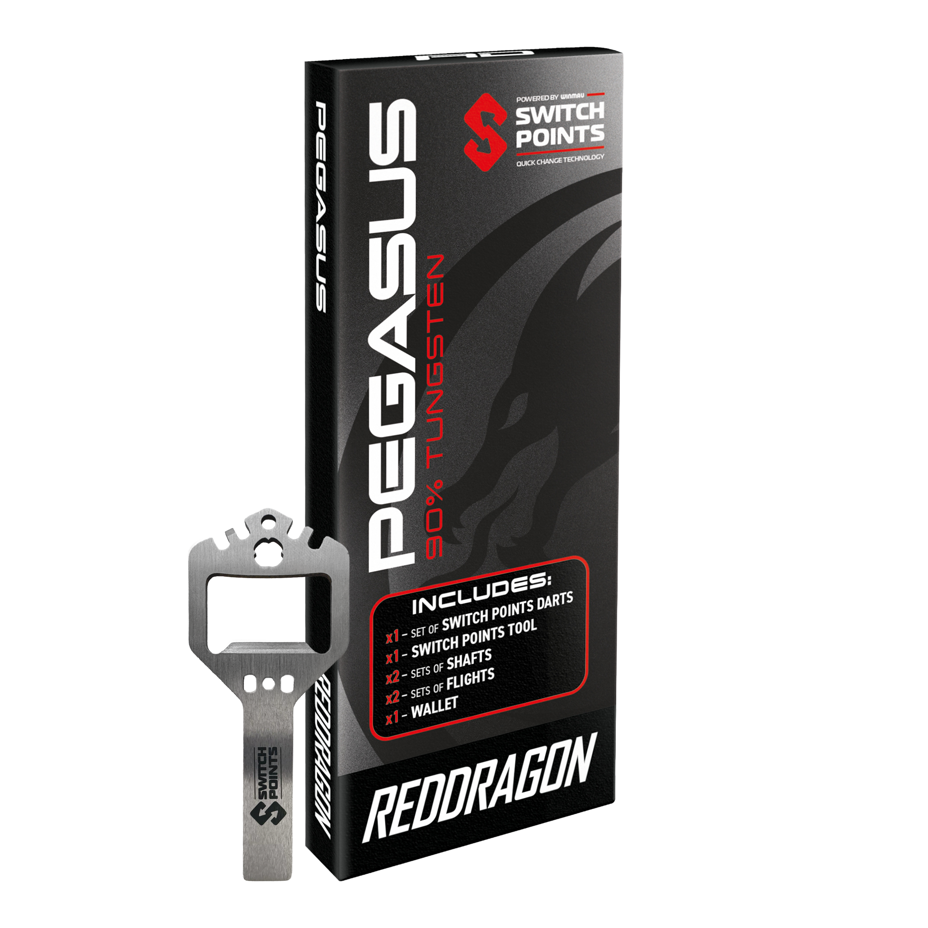 Red Dragon Pegasus Switch Point Steel Darts Das Bild zeigt die Red Dragon Pegasus Switch Point Steeldarts. Die Pfeile sind hochwertig verarbeitet und ideal für Turniere geeignet.