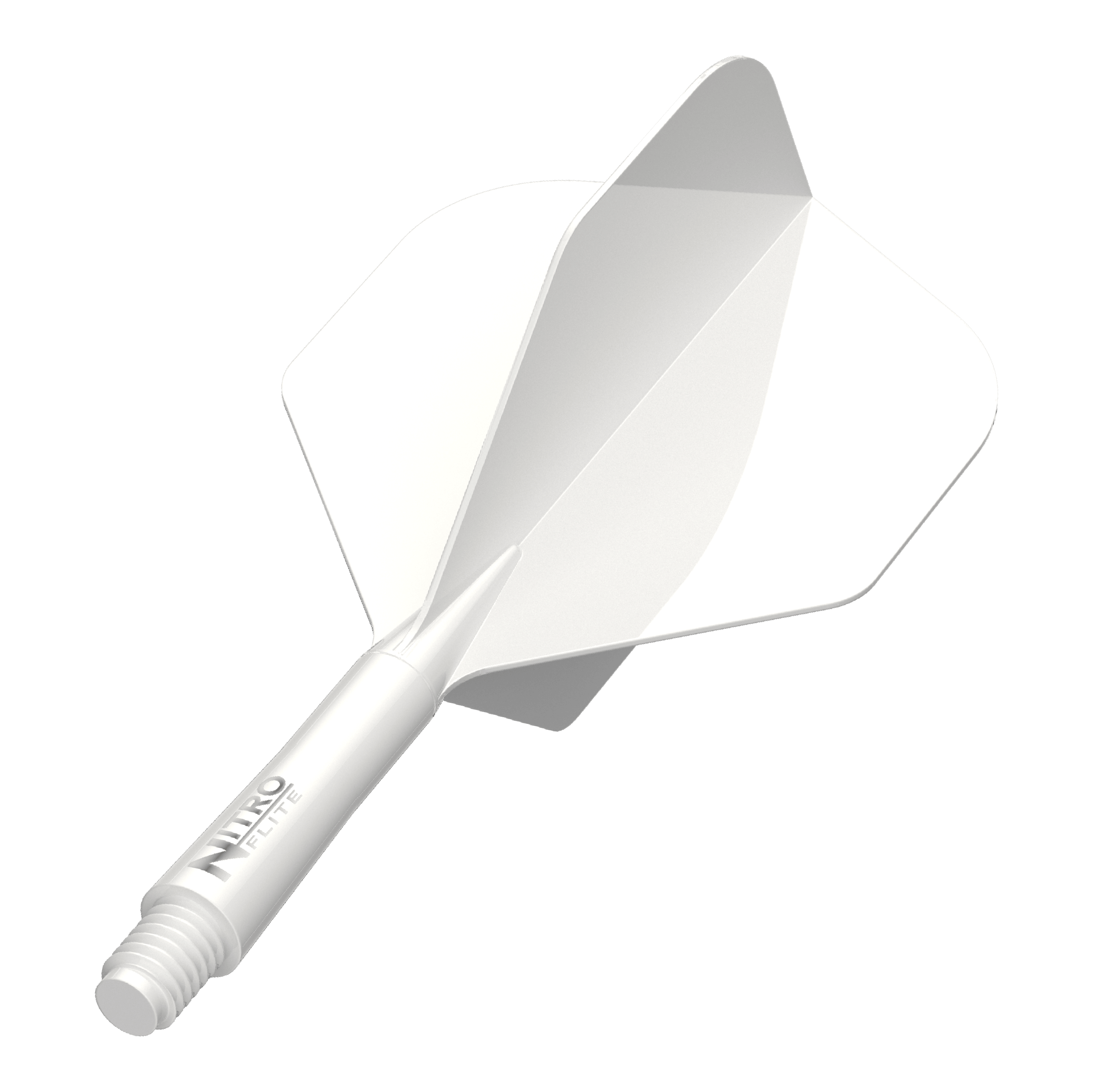 Dieses Bild zeigt einen weißen Dart-Schaft mit weißen Flights der Größe Short, basierend auf dem Dateinamen. Das Produkt ist ca. 19,5 mm lang.