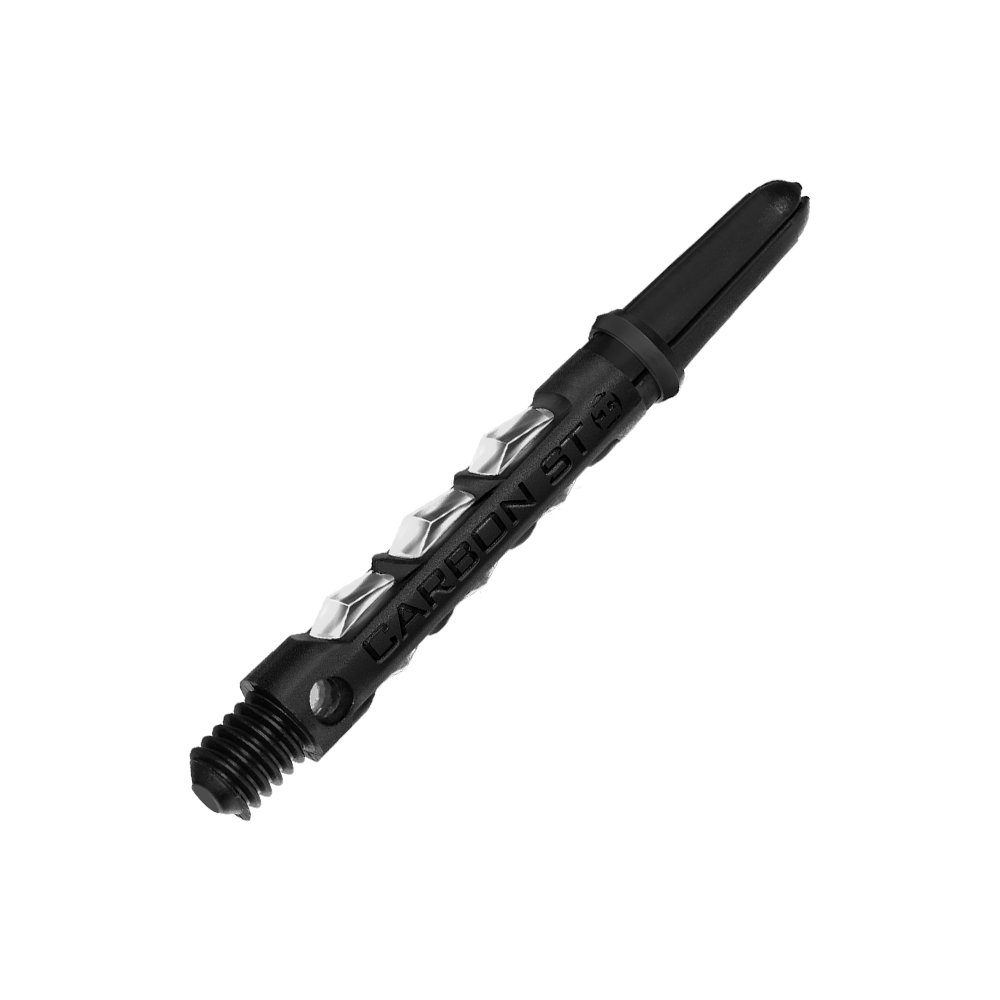 HR417_Harrows_Carbon_ST_Shafts_Clear_40mm_2 Das Bild zeigt einen Harrows Carbon ST Shafts - Clear für Darts. Der Schaft ist schwarz und hat ein modernes, strukturiertes Design.