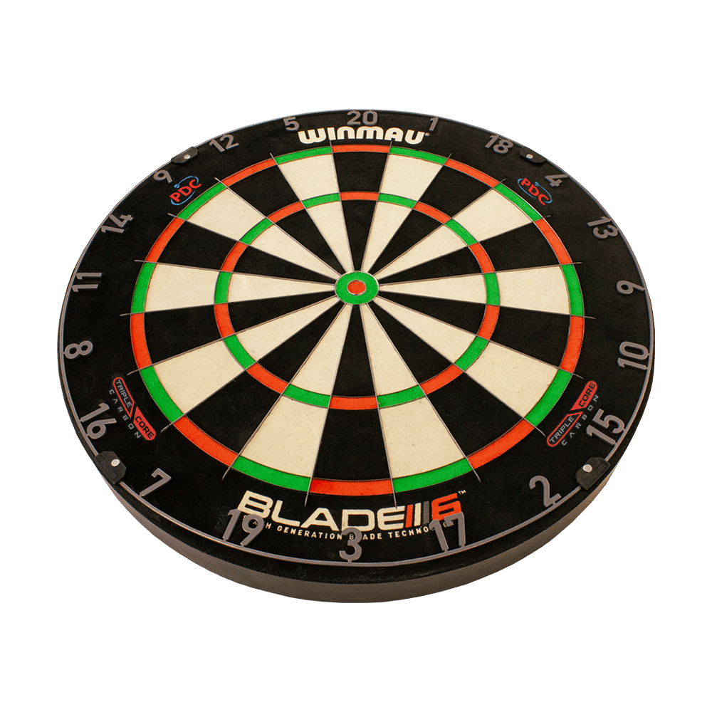 3032_Winmau_Blade_6_TripleCore_Steeldartboard_2_PDC Winmau Blade 6 Triple Core Steeldartboard in runder Form. Die Aufteilung der Segmente ist gut erkennbar.