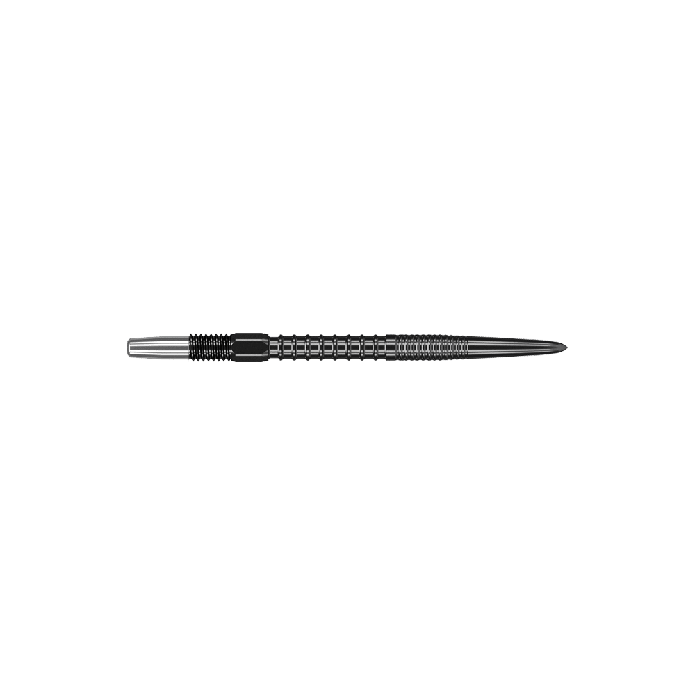 Target Swiss Firepoint Black dart tips Dies ist eine schwarze Dartspitze mit einem geriffelten Schaft. Sie ist lang und schlank geformt und misst 30 mm.
