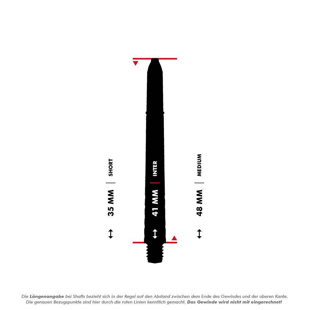 7020_Winmau_Prism_Force_Shafts_5_41mmTJUr0lWbF658A Das Bild zeigt eine Längenübersicht der Winmau Prism Force Shafts in der Farbe Rot. Es werden die drei verfügbaren Längen (35 mm, 41 mm und 48 mm) inklusive Messhinweis angezeigt.
