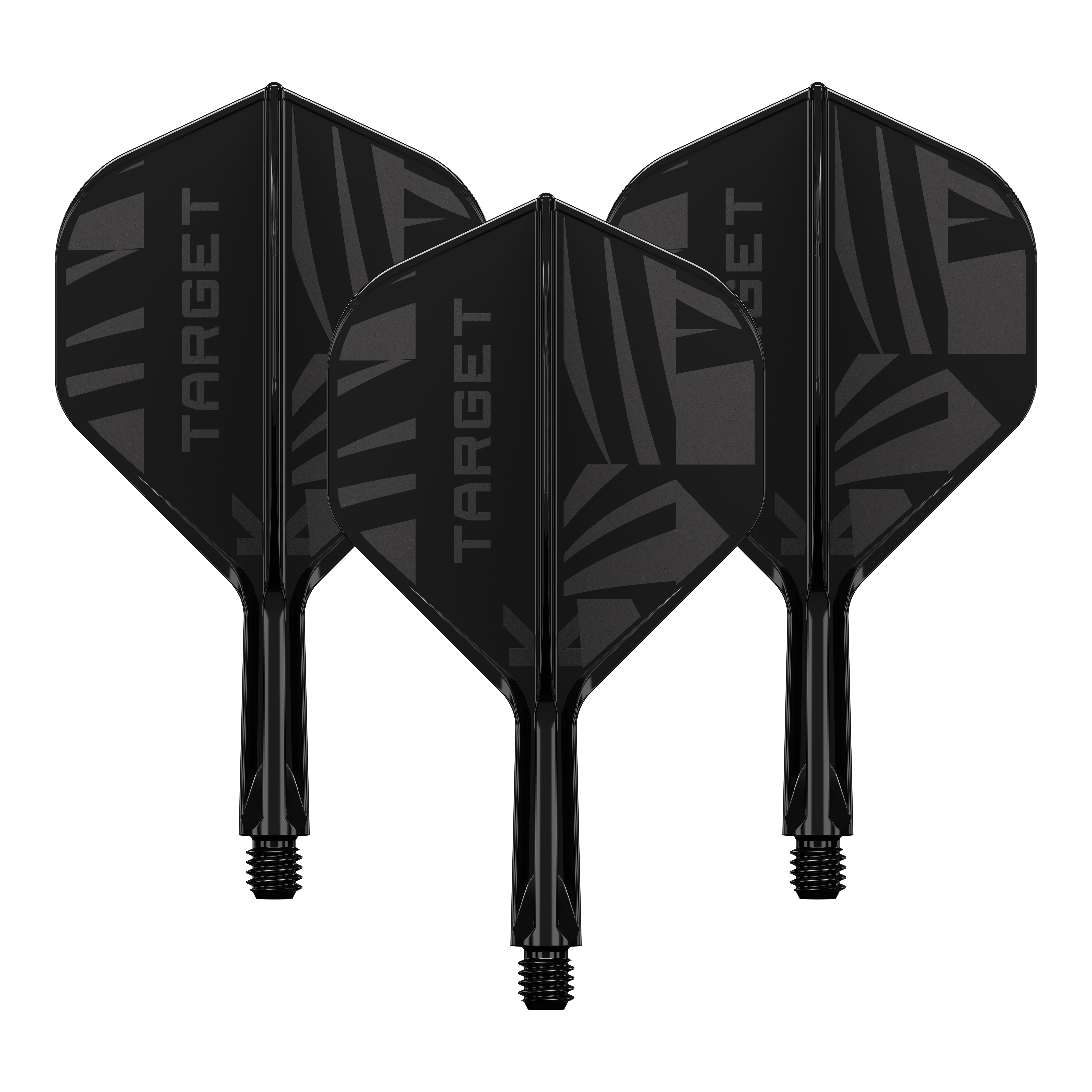 Target K-Flex Black No2 Standard Flights Das Foto zeigt ein Set Target K-Flex Black No2 Standard Flights in 19 mm. Die Flights sind nebeneinander präsentiert.