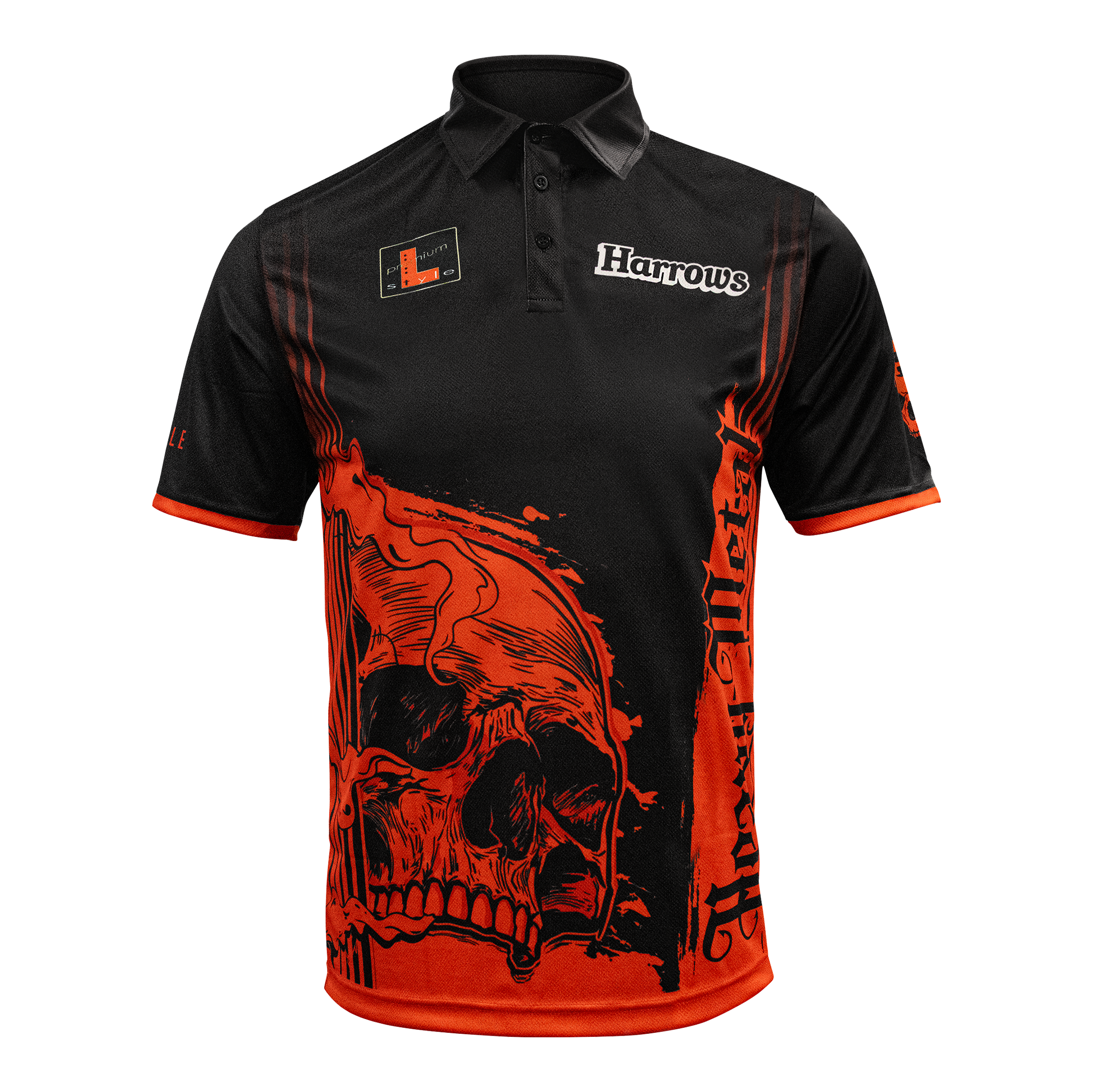 Harrow's Ryan Searle Heavy Metal Player Shirt Das Bild zeigt das Harrows Ryan Searle Heavy Metal Playershirt. Es ist ein spezielles Dartshirt, das für Spieler entworfen wurde.