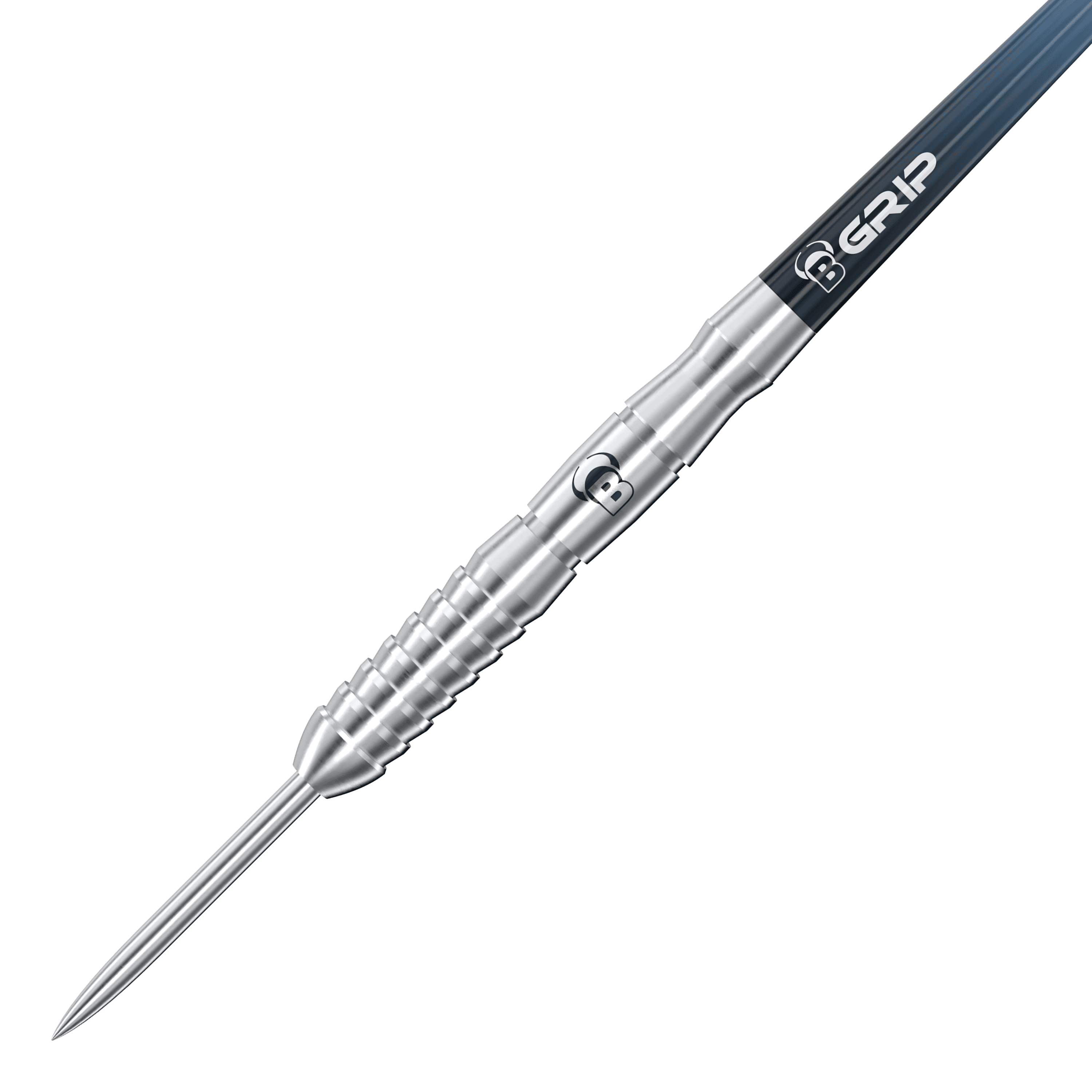 Bulls Stone S3 Steeldarts Auf dem Bild ist ein silberner Steeldart mit dem Namen "Bulls Stone S3 Steeldarts" zu sehen. Der Dart hat ein markantes Rillen-Design und einen spitzen Metallkopf.