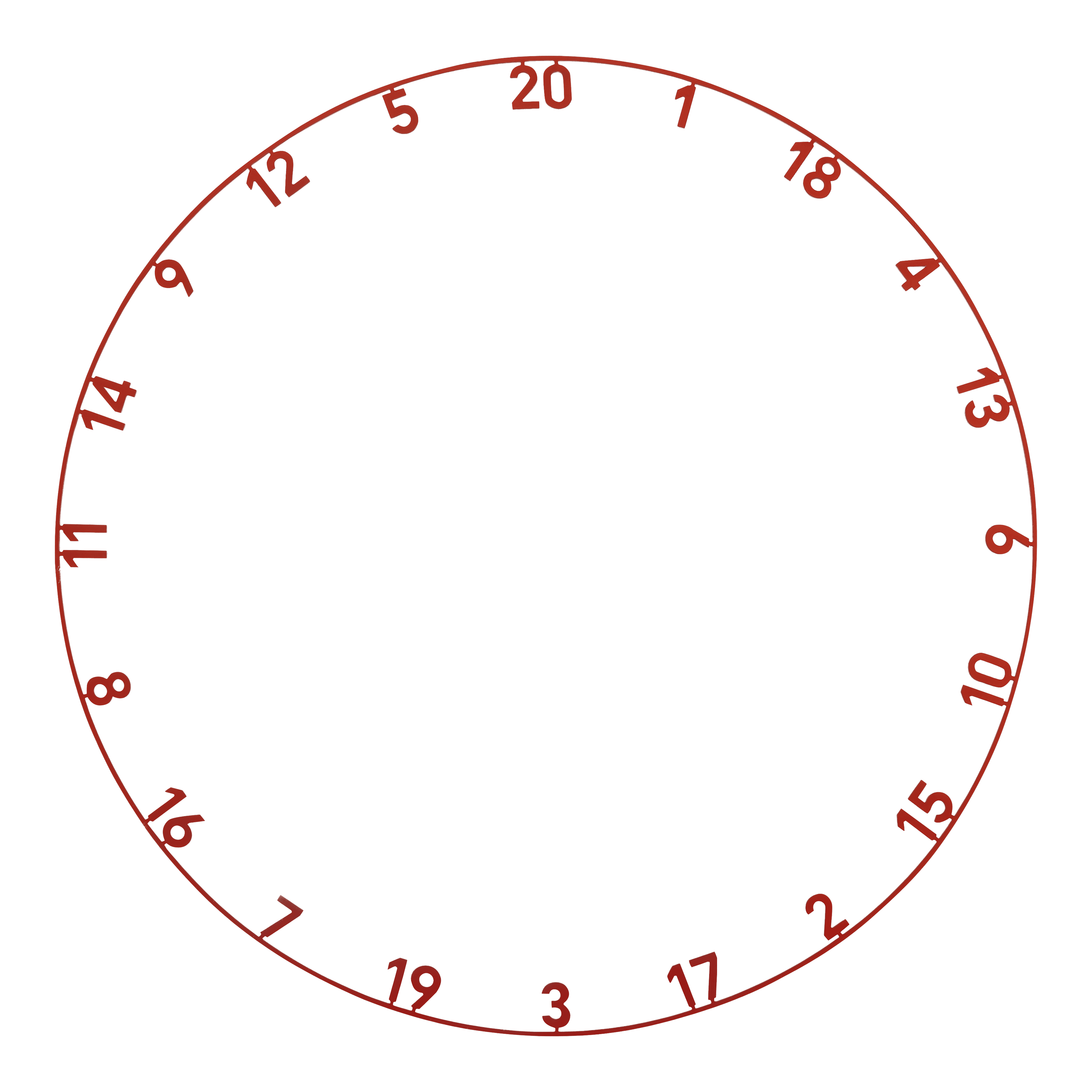 Das Bild stellt das Produkt ONE1003_Precise180_OnePiece_Lasercut_Zahlenring_FadedRed_1 dar. Es handelt sich vermutlich um einen lasergeschnittenen Zahlenring in Rot für ein Dartboard.