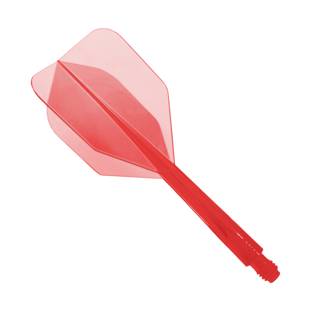 Das Bild zeigt ein rotes Dartflight-System mit integrierter Flight und Shaft. Es handelt sich um das Modell "Condor Axe Clear Red Flight-System Small - XL - 37,5 mm".