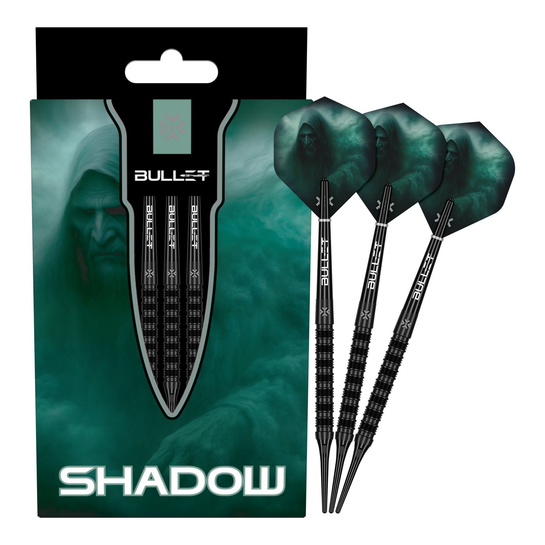 Bullet Shadow Softdarts - 20g Das Foto zeigt die Bullet Shadow Softdarts - 20g in Gesamtansicht. Diese Darts eignen sich bestens zum präzisen Werfen.