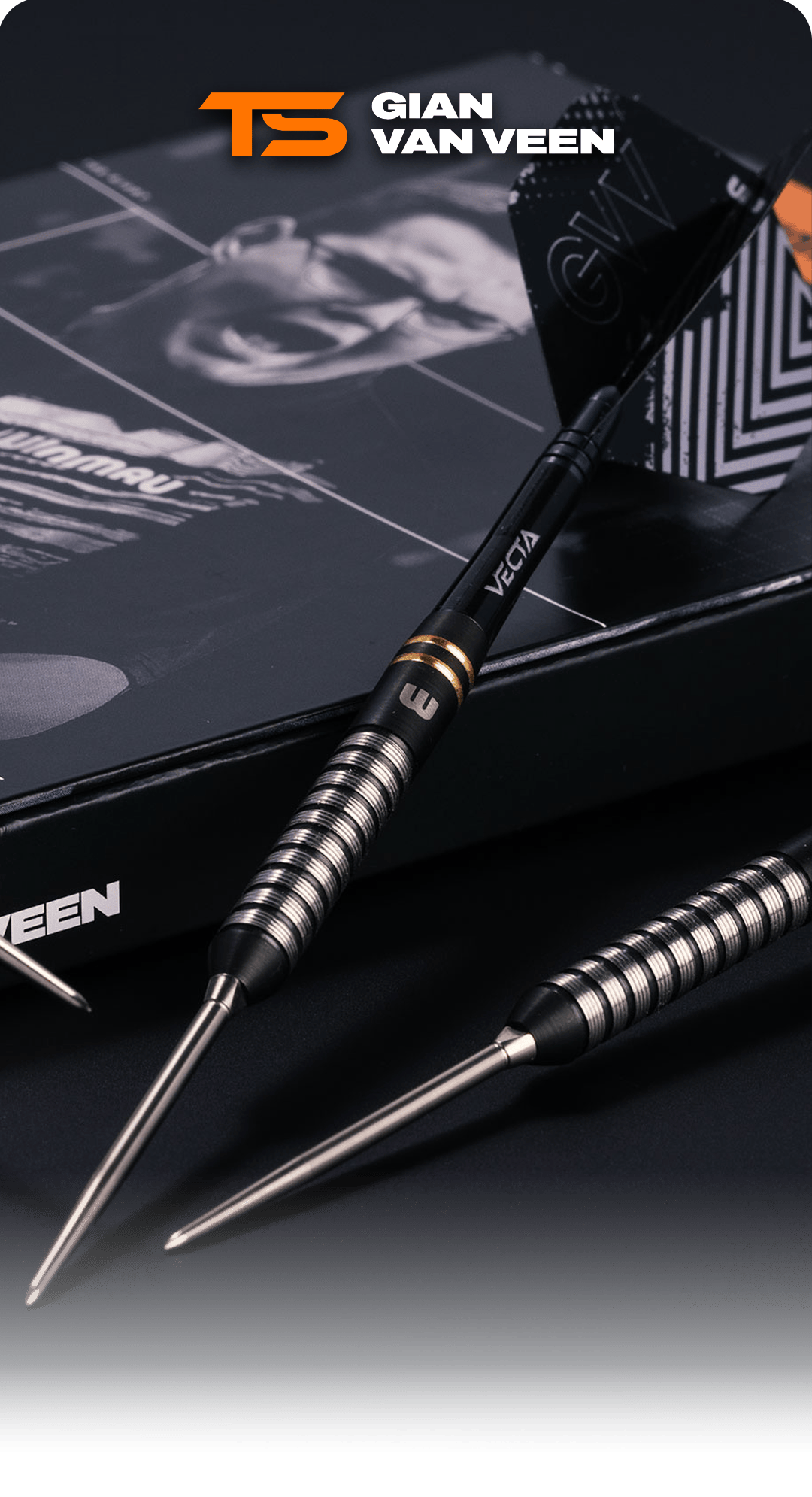 Es ist ein Werbebild mit mehreren Darts in einer Reihe abgebildet. Die Flights sind unterschiedlich gestaltet.