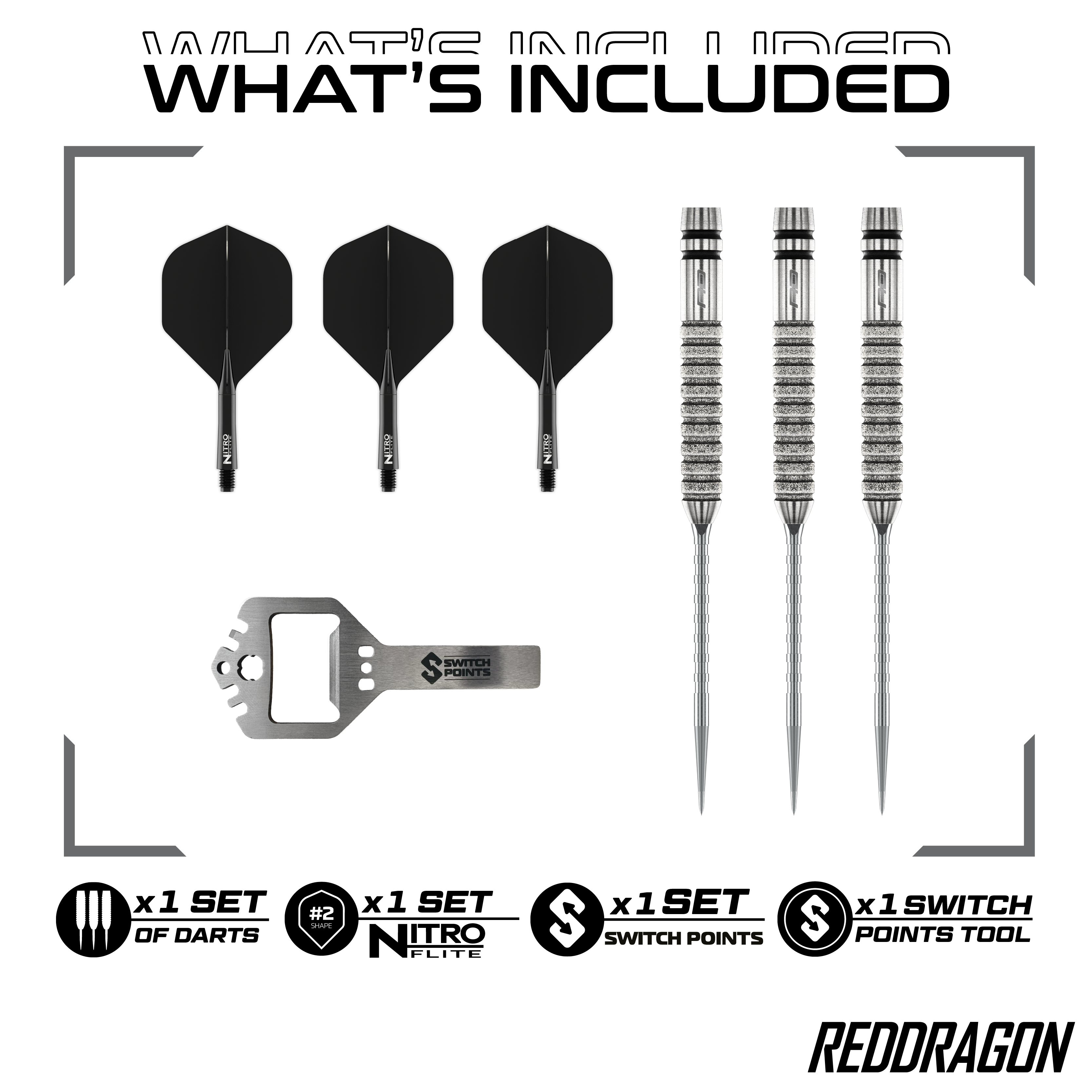 Gezeigt werden die Red Dragon Gian Van Veen Tour Edition Switch Point Steeldarts - 21g. Das moderne Design unterstützt ein präzises Spiel.