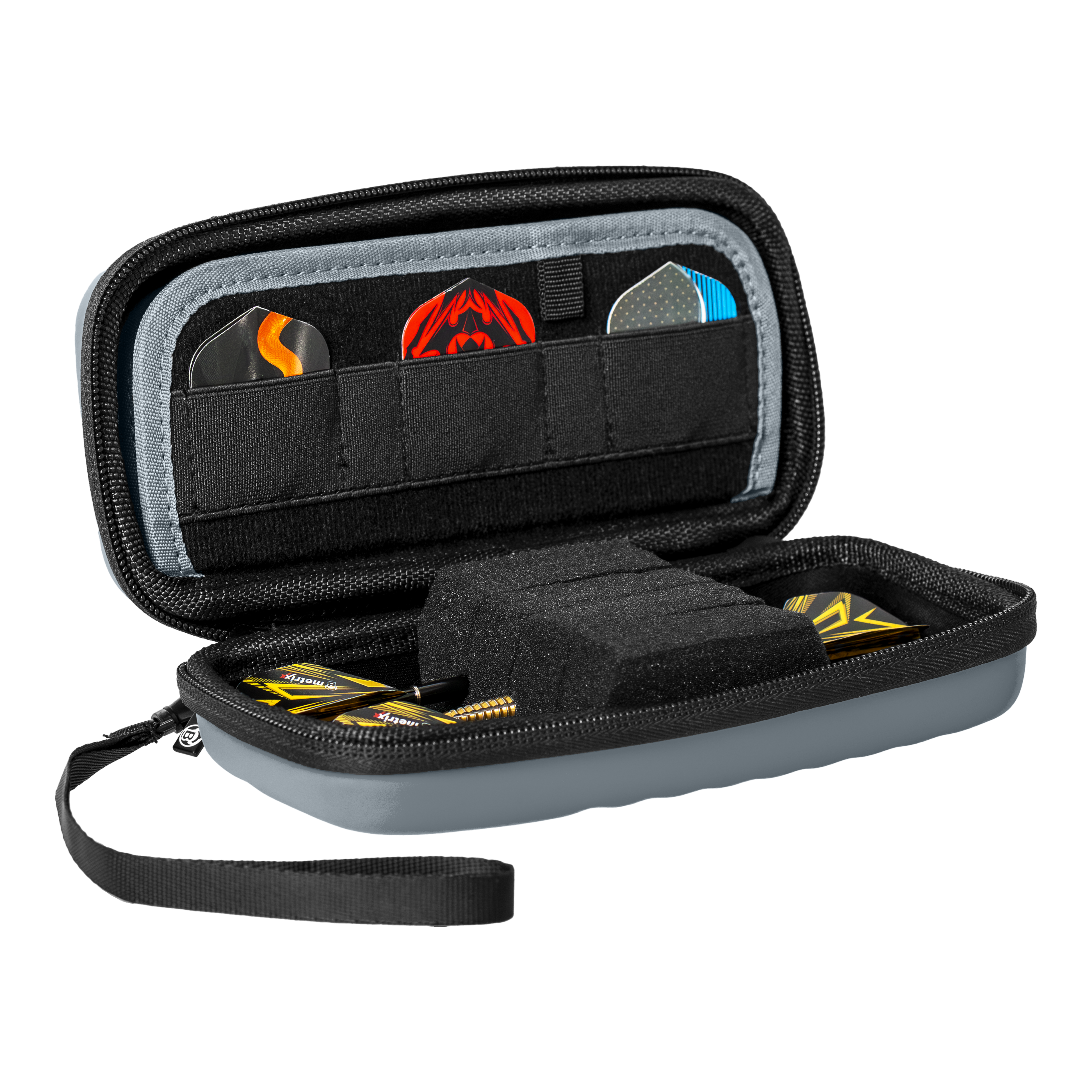 Bulls Orbis S Dartcase - Grey Auf dem Foto ist das Bulls Orbis S Dartcase in Grau abgebildet. Diese Darttasche bietet Schutz und praktischen Stauraum für Dartzubehör.