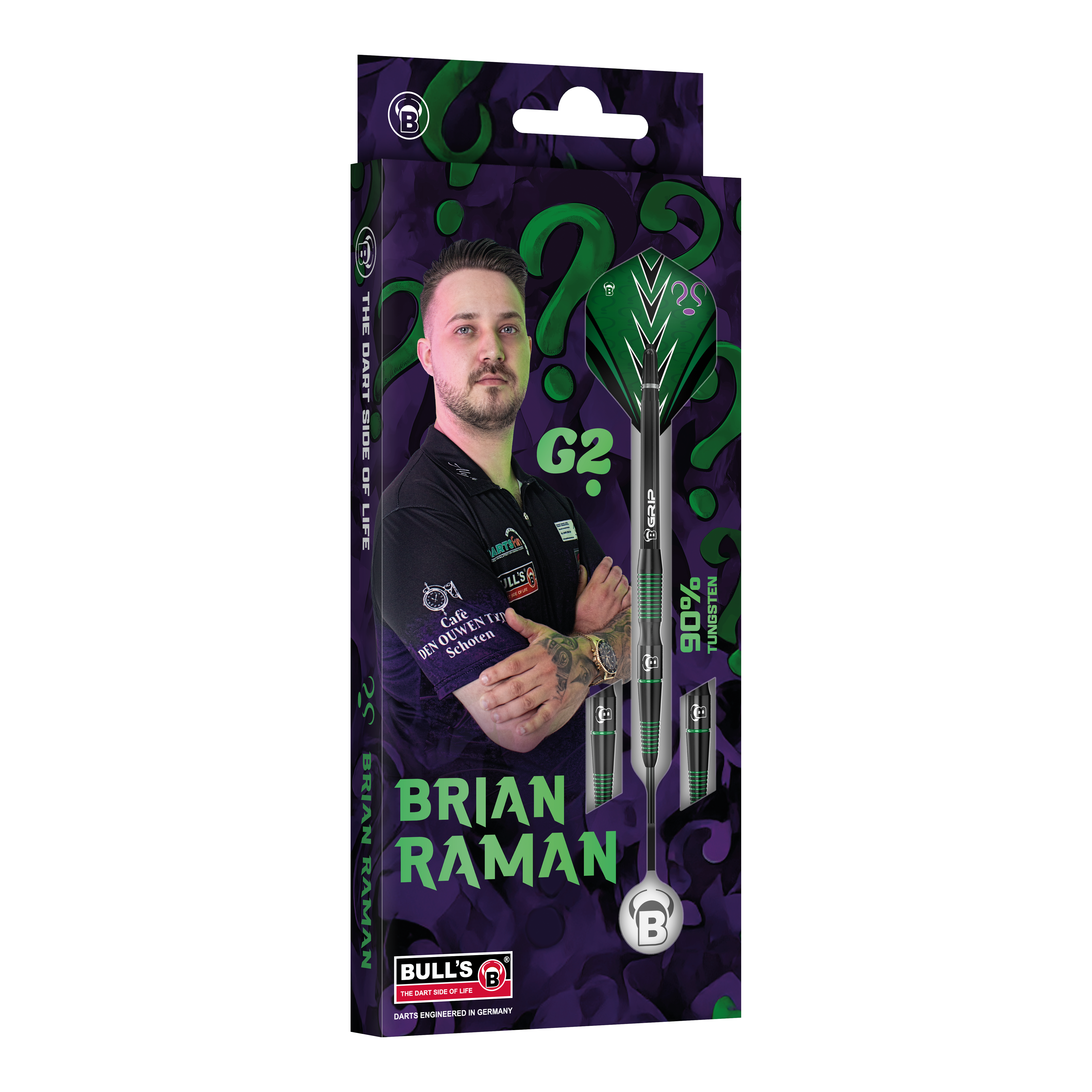 Bulls Brian Raman G2 steel darts Das Bild stellt die Bulls Brian Raman G2 Steeldarts dar. Dieses hochwertige Dartprodukt ist beliebt bei Spielern.