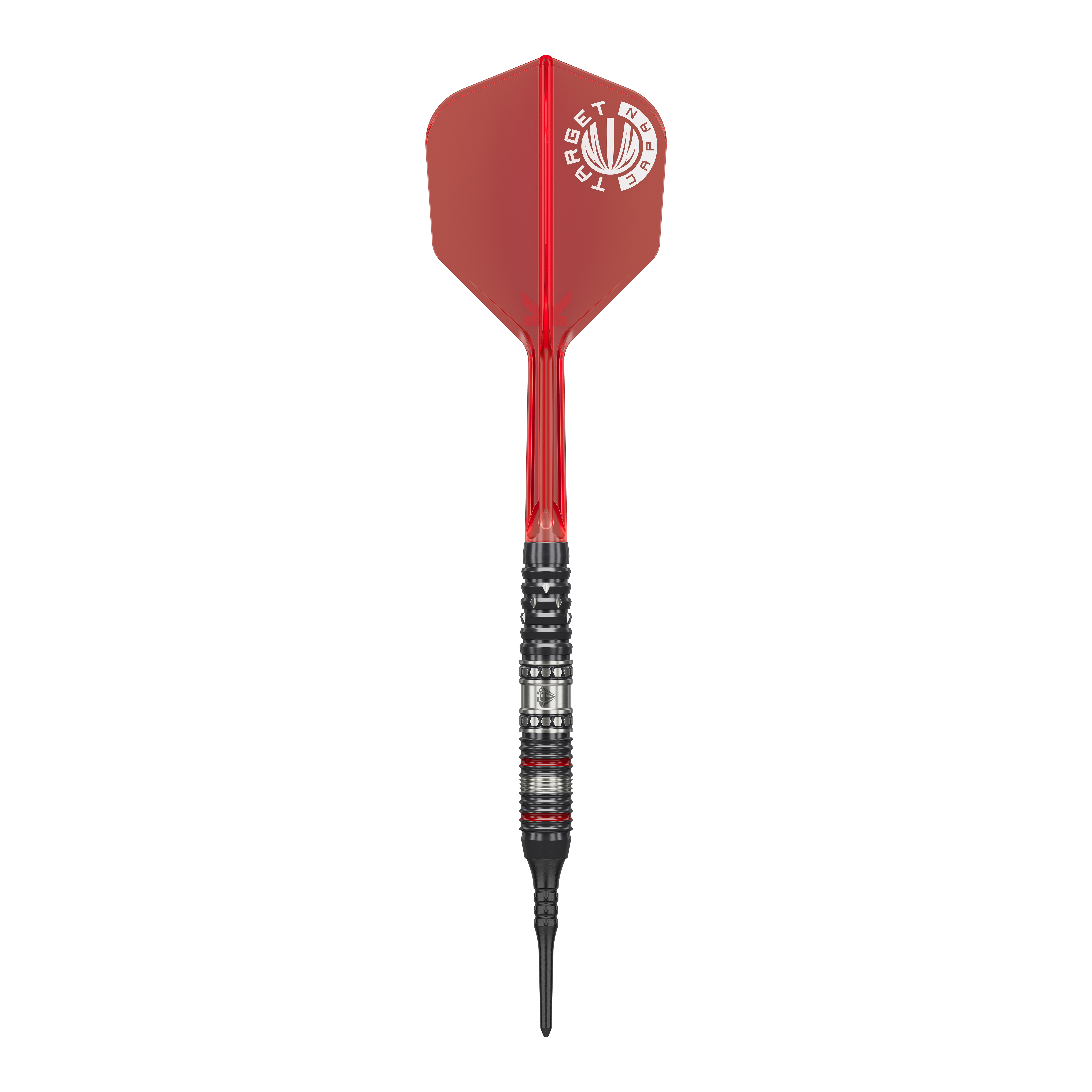 Target Japan Prime Series Diamond GEN3 Soft Darts - 18g Auf dem Bild ist ein Softdart aus der Target Japan Prime Series Diamond GEN3 mit einem Gewicht von 18g zu sehen. Der Dart hat eine rote Flight und einen schwarz-silbernen Schaft mit feinen Details.