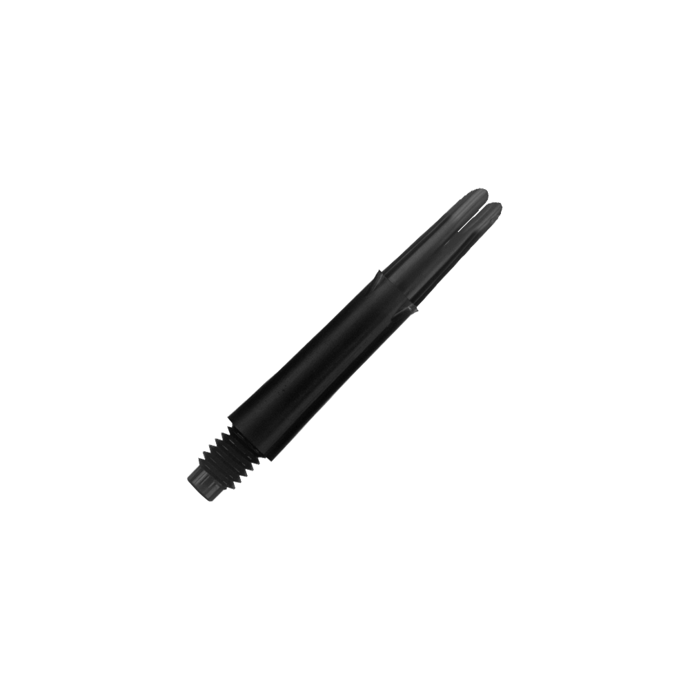 L-L-Style-Shafts Locked Straight - Black Das Bild zeigt einen schwarzen, geraden Dart-Schaft. Der Schaft hat ein Gewinde am unteren Ende und ist 32 mm lang.