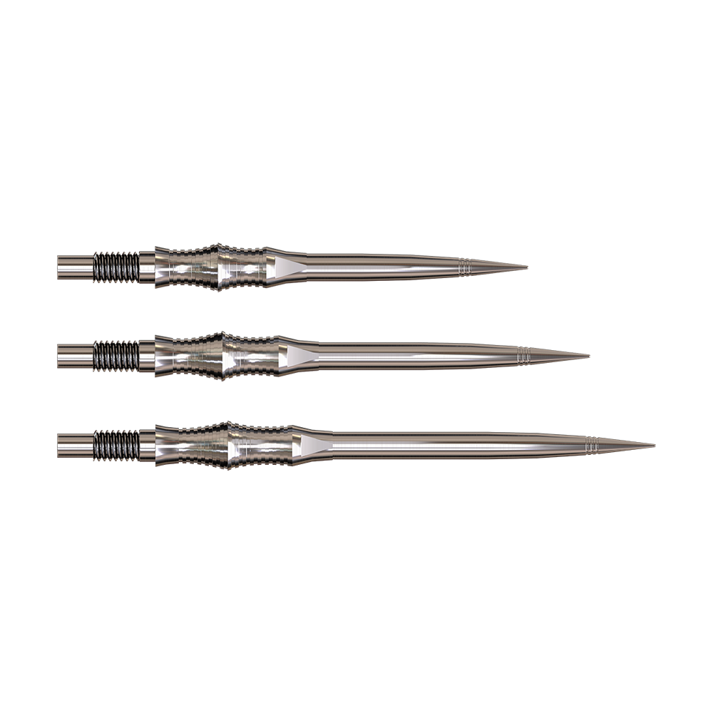 Das Bild zeigt Harrows Quick Point Apex Spire Elite Series Dartspitzen in Silber. Die Spitze wird einzeln präsentiert.