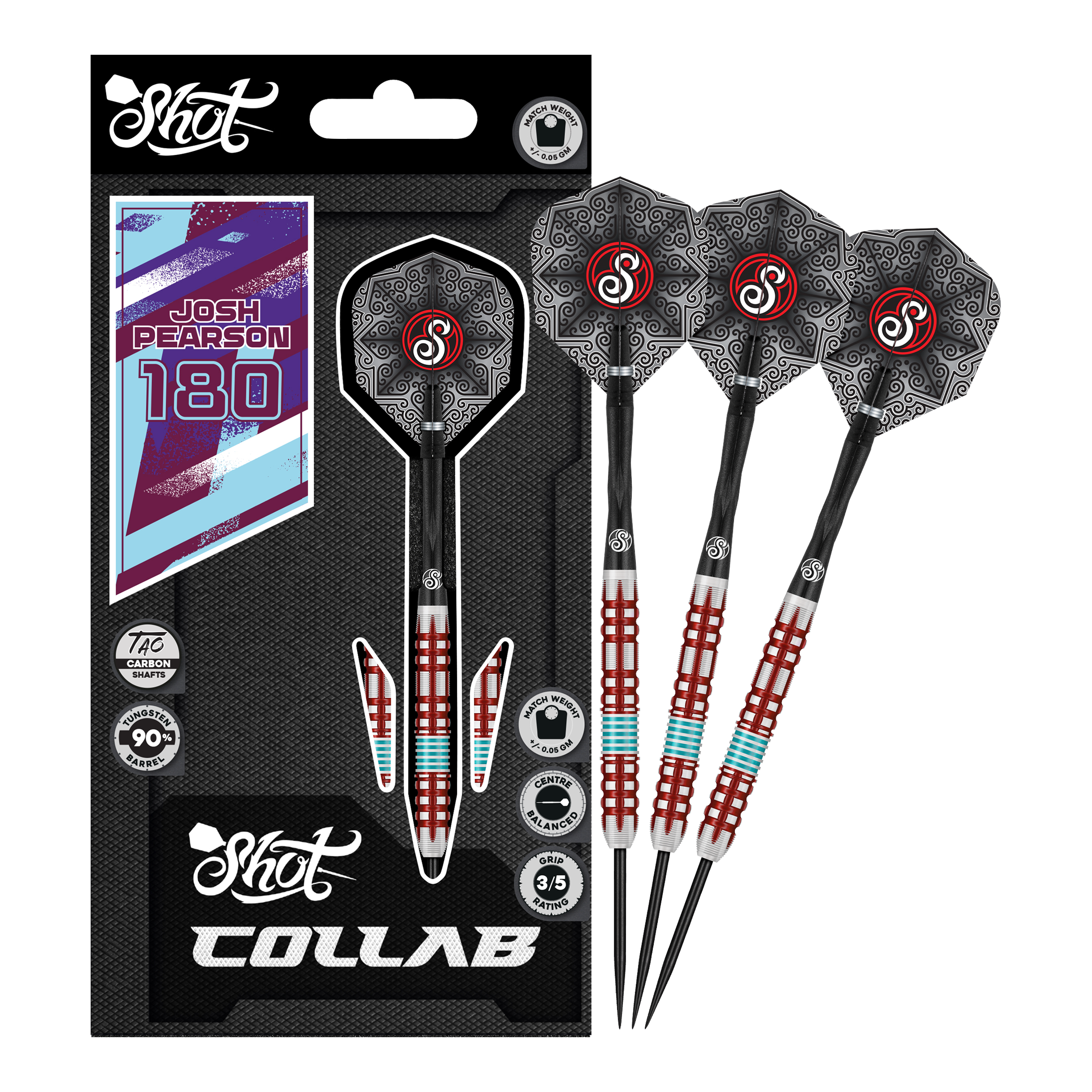 Shot Collab Pro Series Josh Pearson Steeldarts - 23g Das Produkt Shot Collab Pro Series Josh Pearson Steeldarts - 23g wird gezeigt. Die Darts besitzen eine präzise Verarbeitung für maximale Leistung.