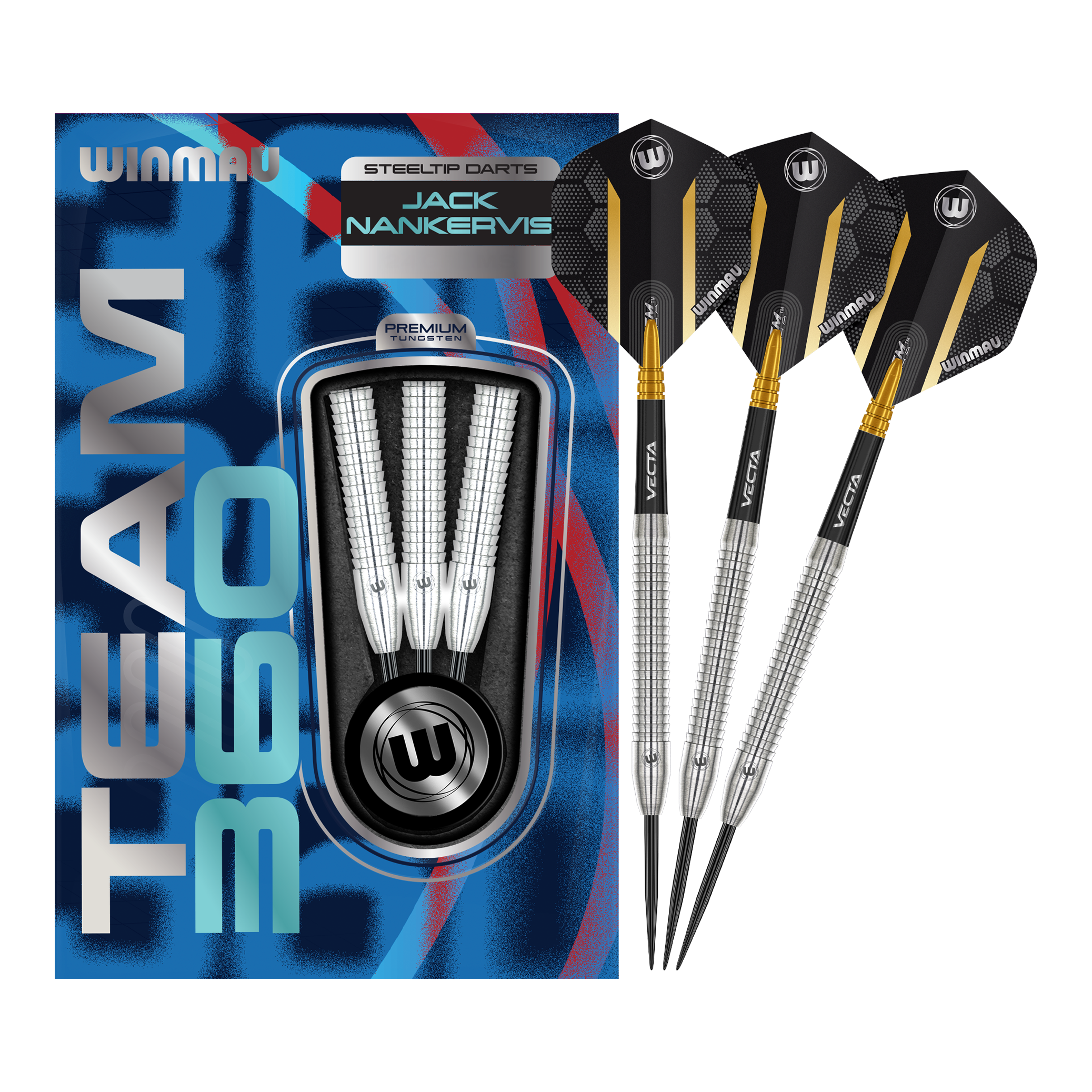 Winmau Team 360 Jack Nankervis steel darts - 24g Auf dem Bild sind die Winmau Team 360 Jack Nankervis Steeldarts mit 24g zu sehen. Diese Steeldarts bieten eine ausgezeichnete Kontrolle beim Wurf.