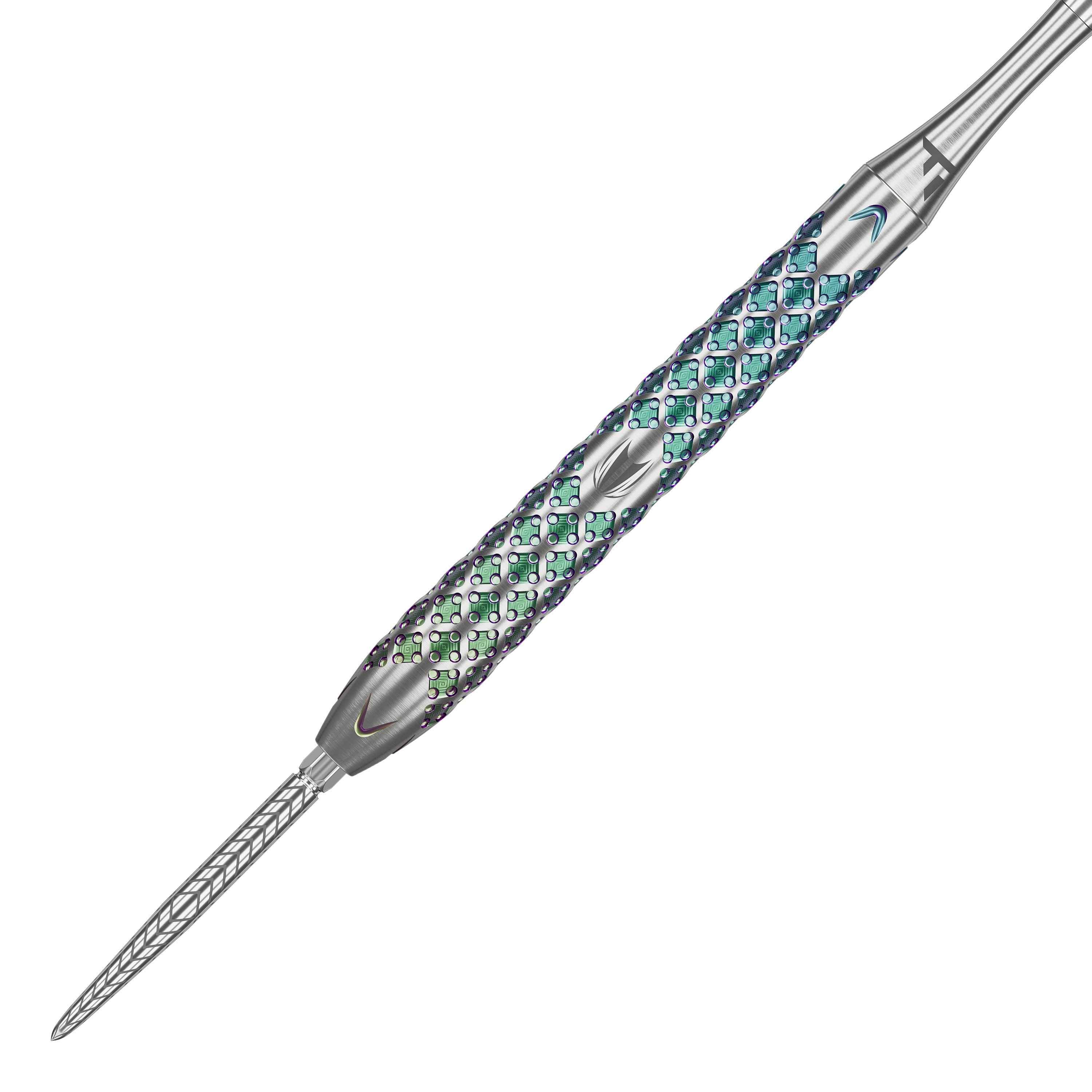 Target Rove 03 Swiss Point steel darts Der Target Rove 03 Swiss Point Steeldart hat ein silbernes Gehäuse mit auffälligem, farbig schimmerndem Griffmuster. Die Spitze ist fein strukturiert und sorgt für präzise Würfe.