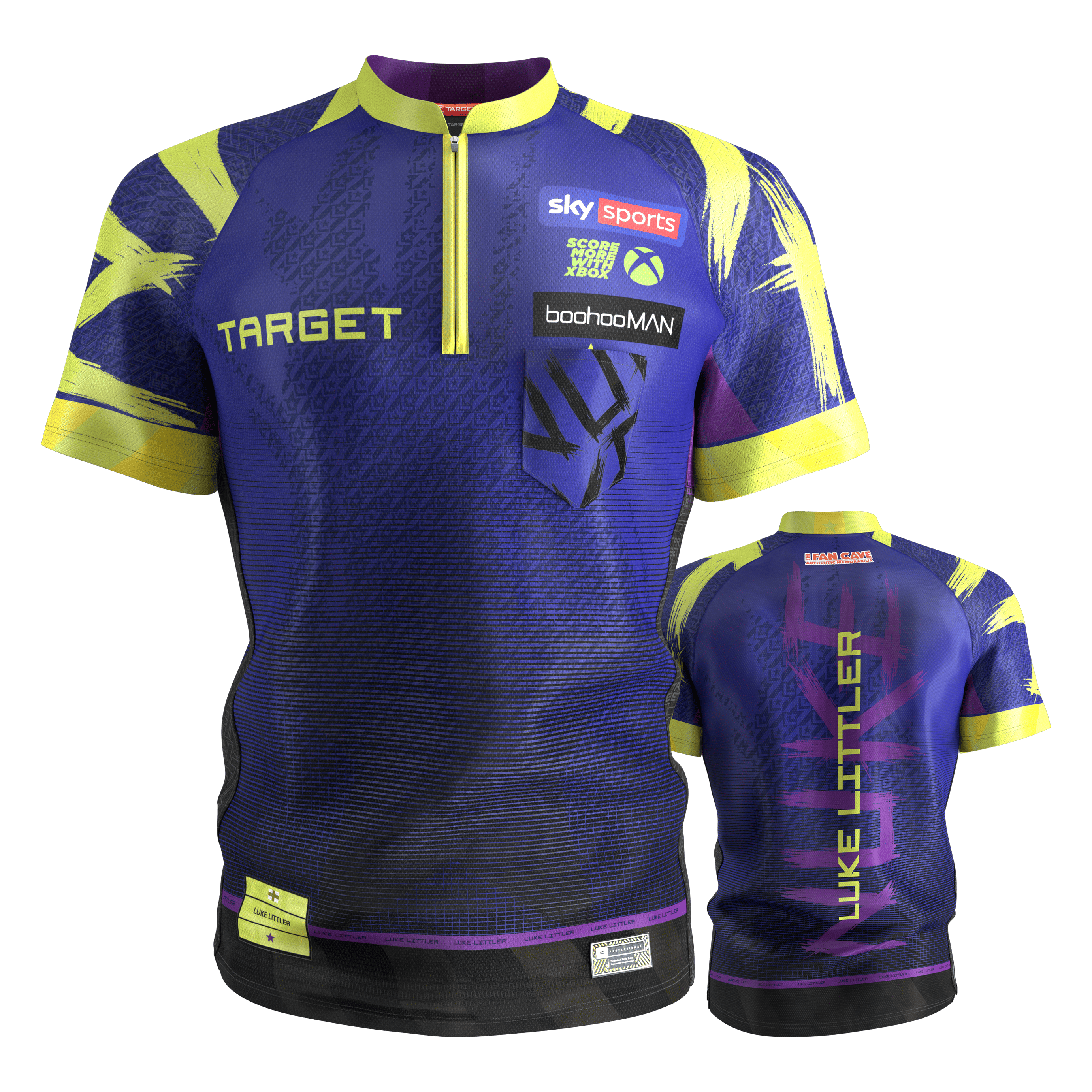 Target Luke Littler dart shirt 2026 Das Bild zeigt das Target Luke Littler Dartshirt 2026. Die Kleidung wurde speziell für Dartsport entworfen.