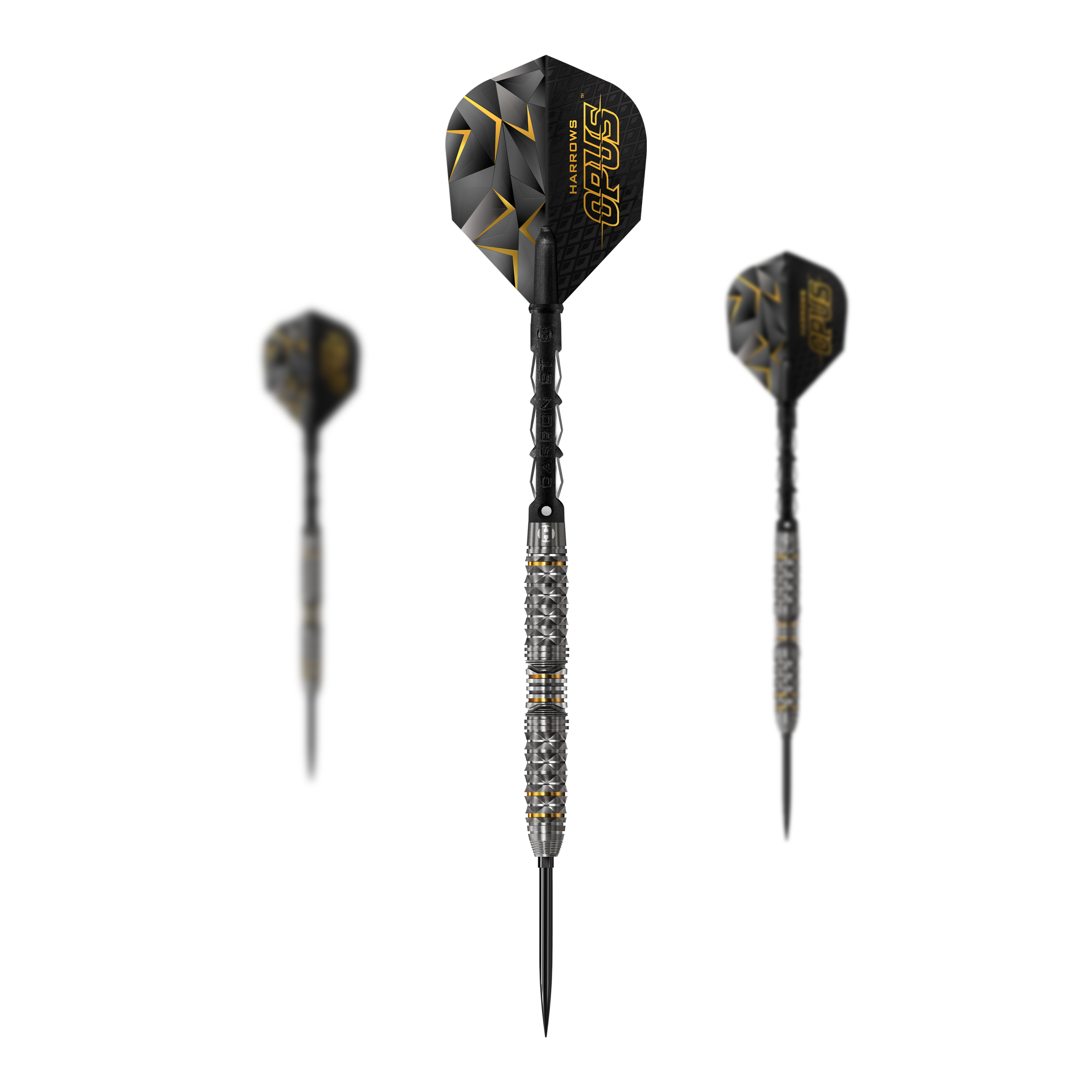 Harrows Opus Quick Point Steeldarts - 23g. Auf dem Bild ist ein Set Steeldarts mit dem Namen Harrows Opus Quick Point zu sehen.