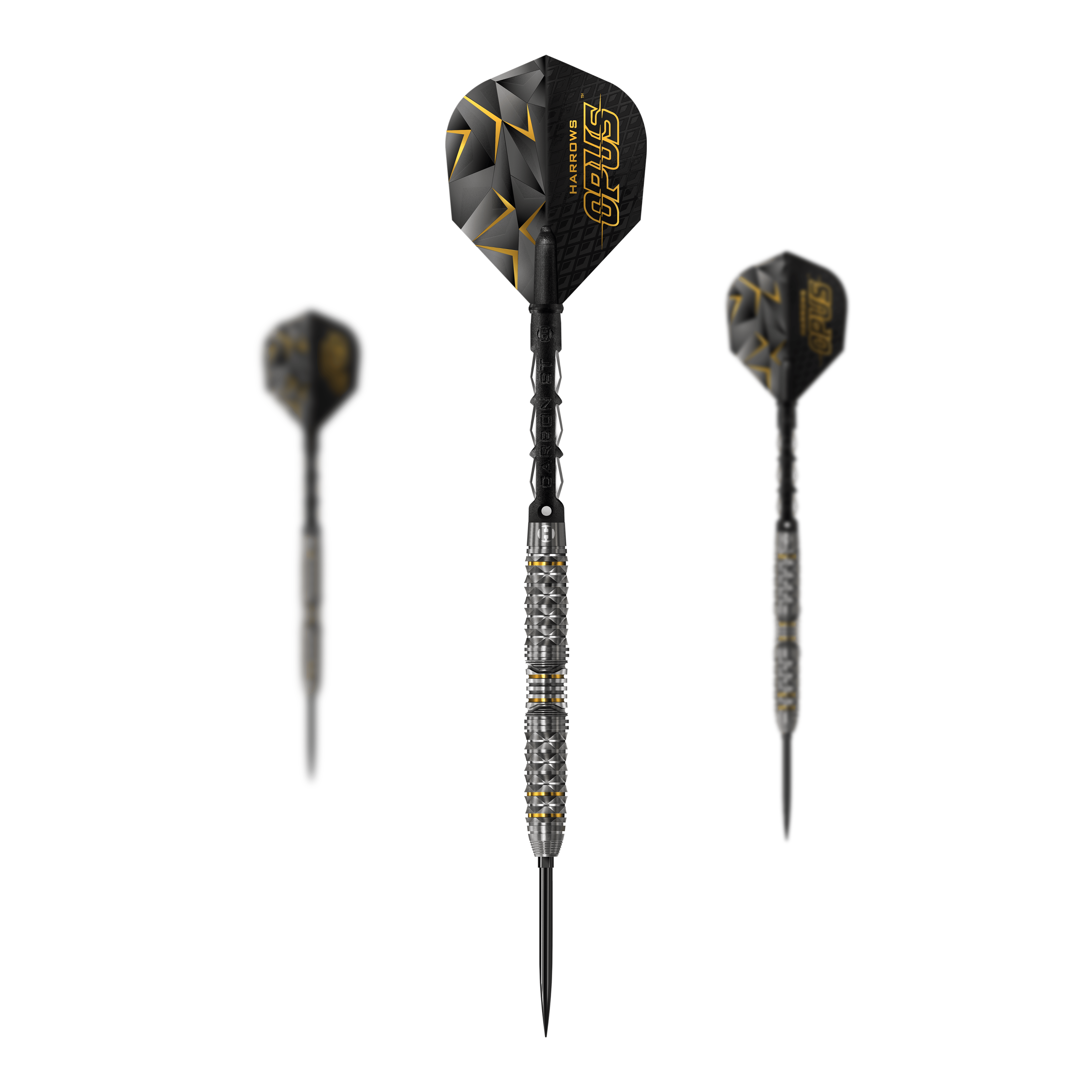 Harrow's Opus Quick Point steel darts Harrows Opus Quick Point Steeldarts - 23g. Auf dem Bild ist ein Set Steeldarts mit dem Namen Harrows Opus Quick Point zu sehen.