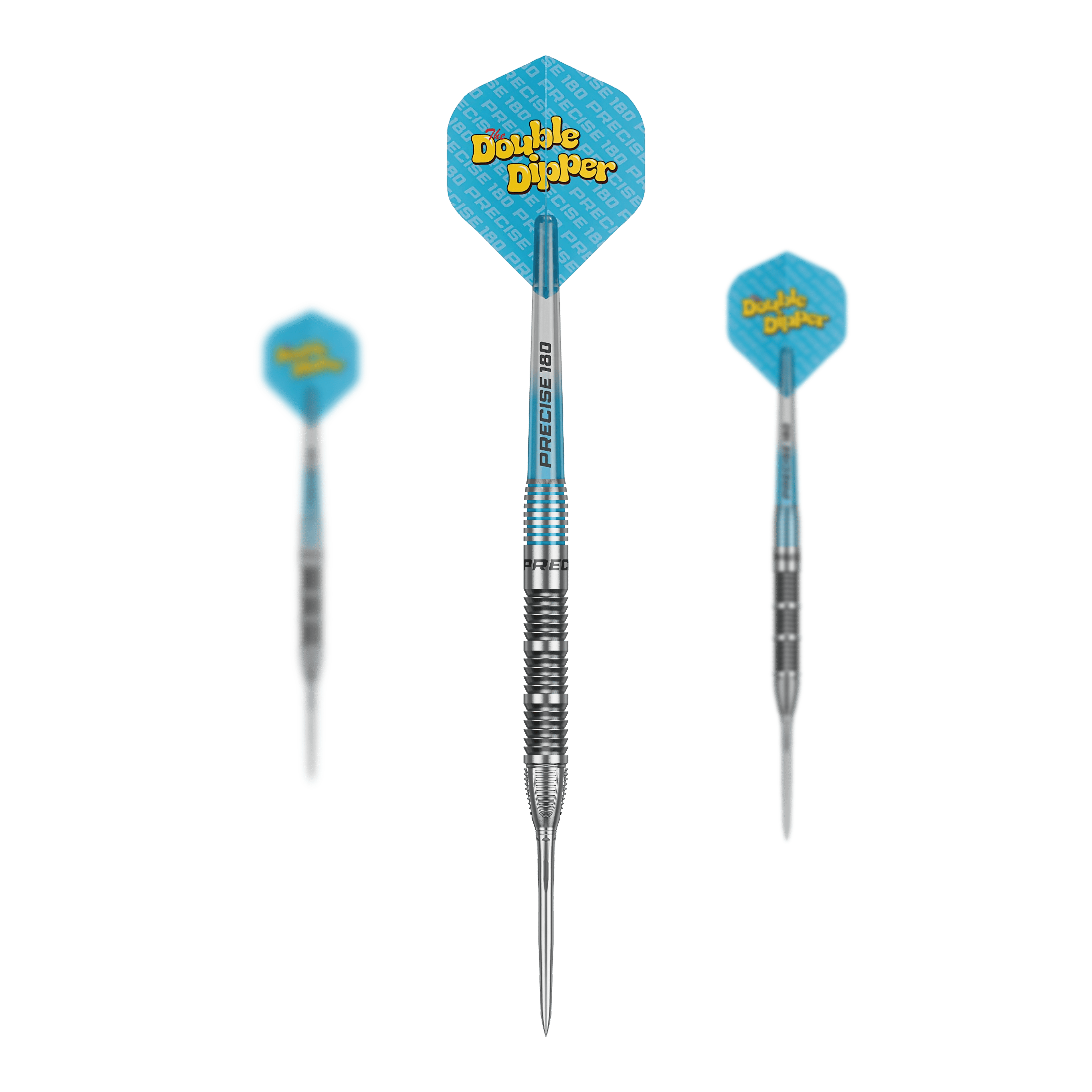 Precise 180 Bela Schugmann Double Dipper V1 steel darts Das Bild zeigt ein Set der Precise 180 Bela Schugmann Double Dipper V1 Steeldarts. Das Set ist ideal für Dartliebhaber.