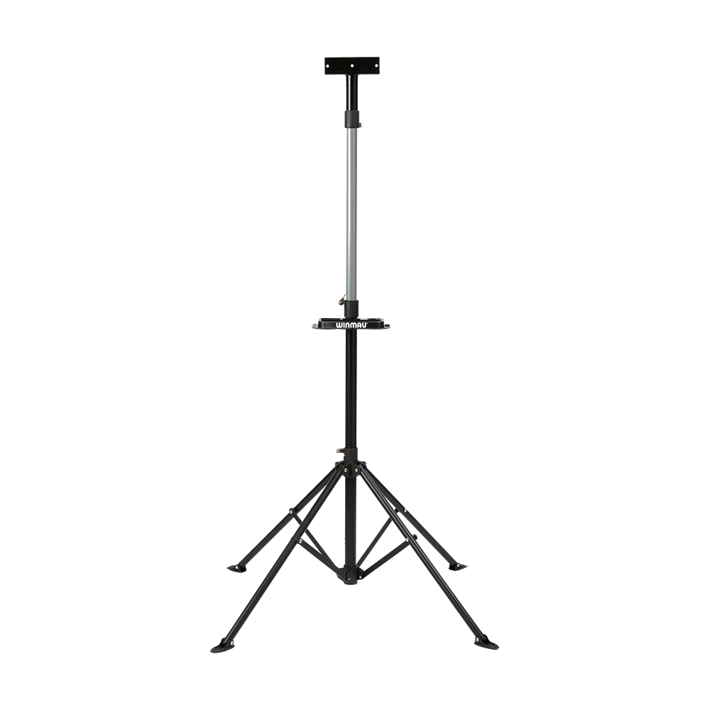 4020_Winmau_Xtreme_Dartboardst-nder_2 Das Bild zeigt den "Winmau Xtreme Dartboard Stand 2", einen stabilen Ständer für Dartboards. Der Ständer besteht aus einem Metallgestell mit vier ausklappbaren Beinen für festen Stand.