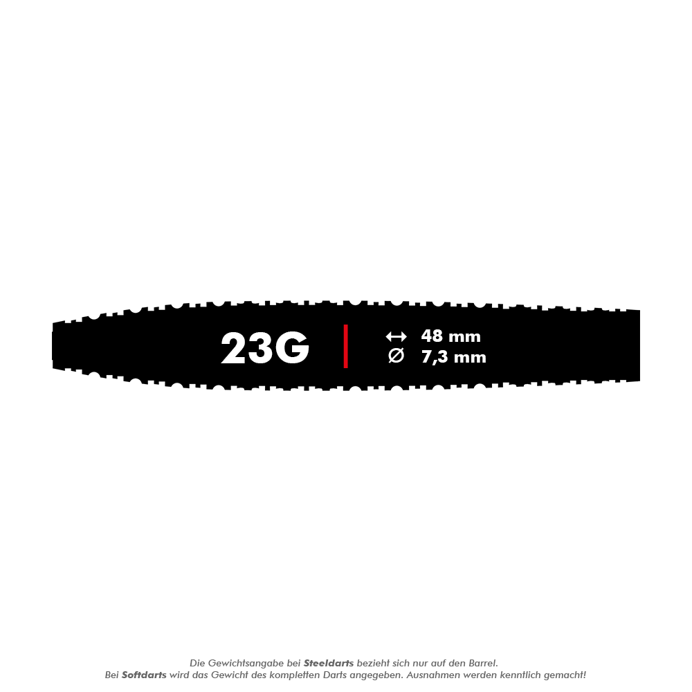 Shot ZEN Missile Turbo Point Steeldarts - 23g Das Bild zeigt die Shot ZEN Missile Turbo Point Steeldarts - 23g. Die Steeldarts sind für das Präzisions-Dartspiel entworfen.