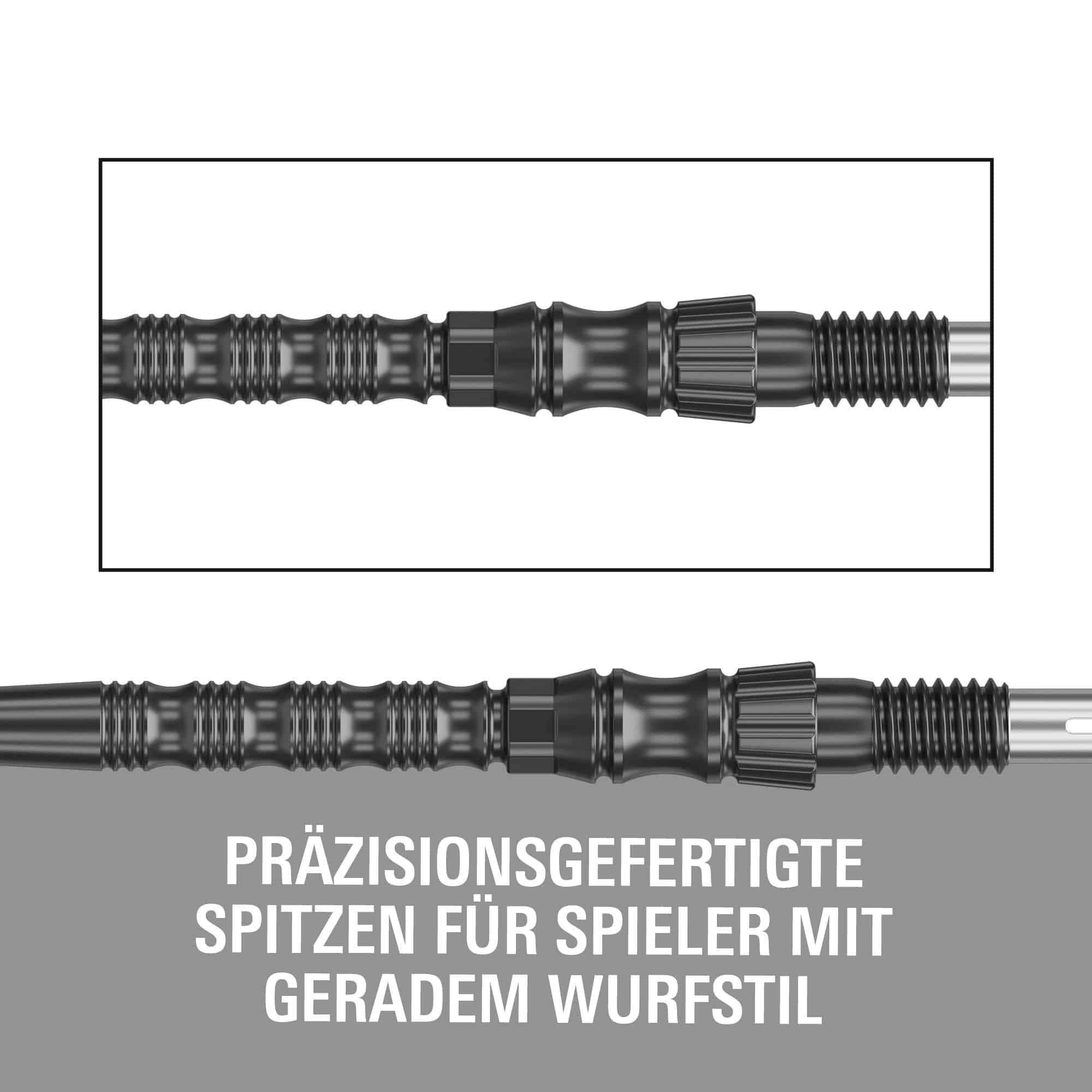 Target Signature Swiss Point TRB Steel Dart Tips - Black Target Signature Swiss Point TRB Steeldartspitzen in Schwarz. Das Foto präsentiert die Dartspitzen detailliert.