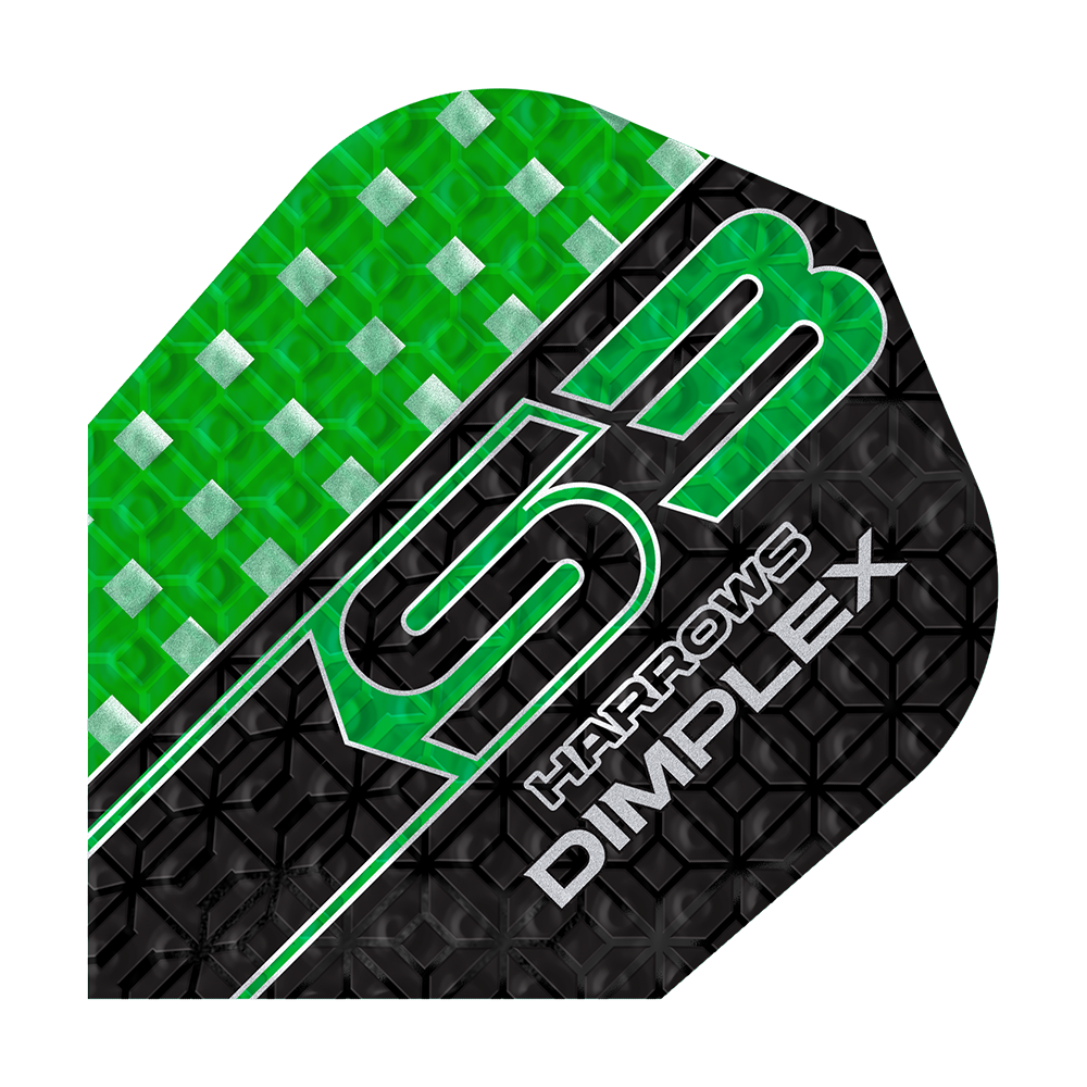 Harrows Dimplex S3 Flights - Green Einer der Harrows Dimplex S3 Flights - No6 ist im Detail abgebildet. Die Seitenkanten sind deutlich sichtbar.