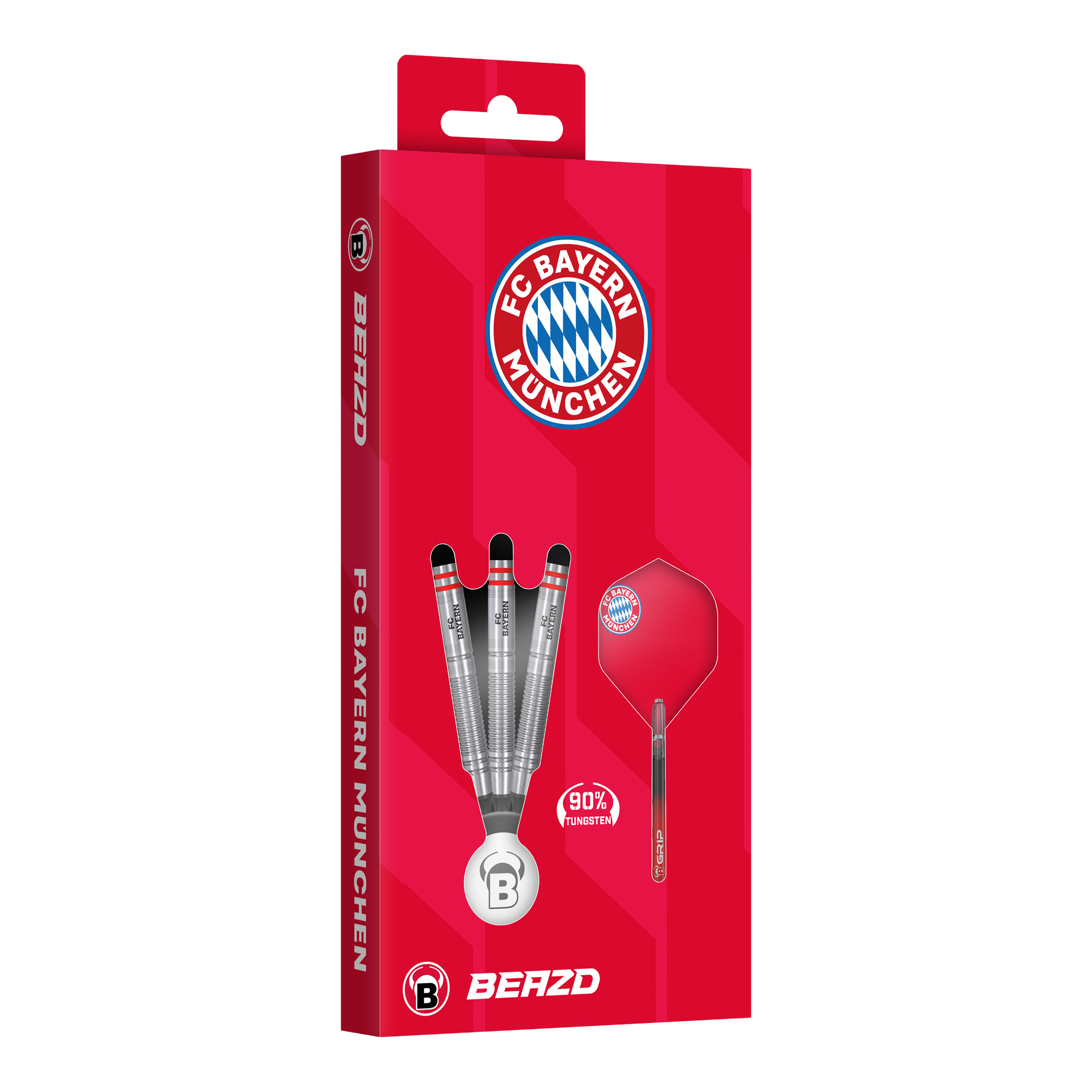 Beazd FC Bayern München Tungsten Softdarts – 18g als Set sichtbar. Die Darts sind mit Aufdruck und typischer Form dargestellt.