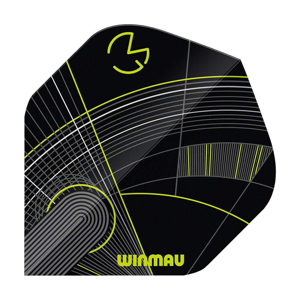 Abgebildet sind die Winmau Prism Delta MvG Black Green No2 Standard Flights. Die Flights haben ein markantes schwarzes und grünes Design.