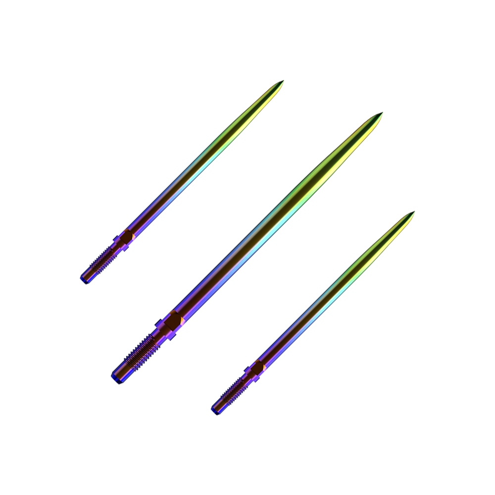 Bulls NL Convertible Point Dart Tips - Smooth - Rainbow Ein Bild mit dem Dateinamen BU57716_BullsNL_Convertible_Points_Smooth_Rainbow_36mm_1Set. Es zeigt wahrscheinlich ein Set von Dartspitzen in Regenbogenfarben.