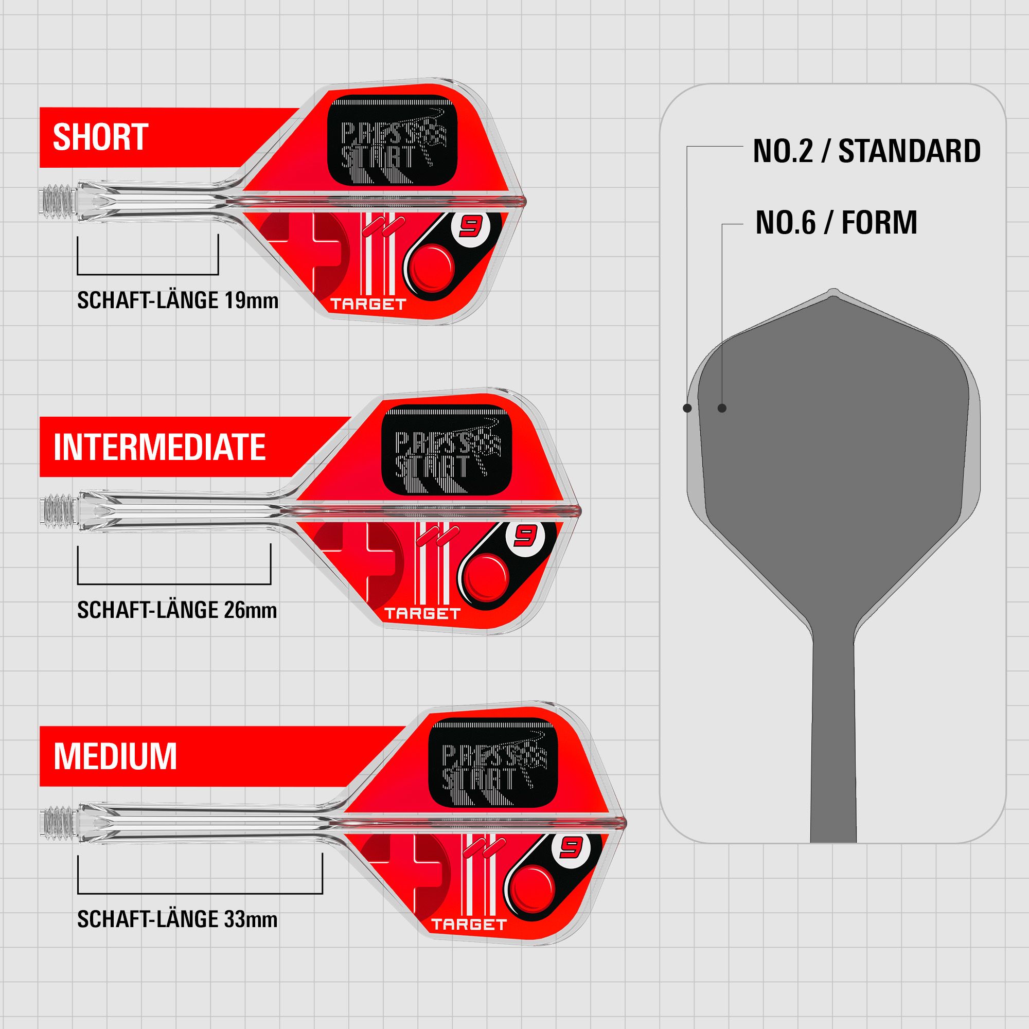 Abgebildet ist das Produkt Target K-Flex Press Start No6 Flights. Es handelt sich um Dart-Flights für präzises Werfen.
