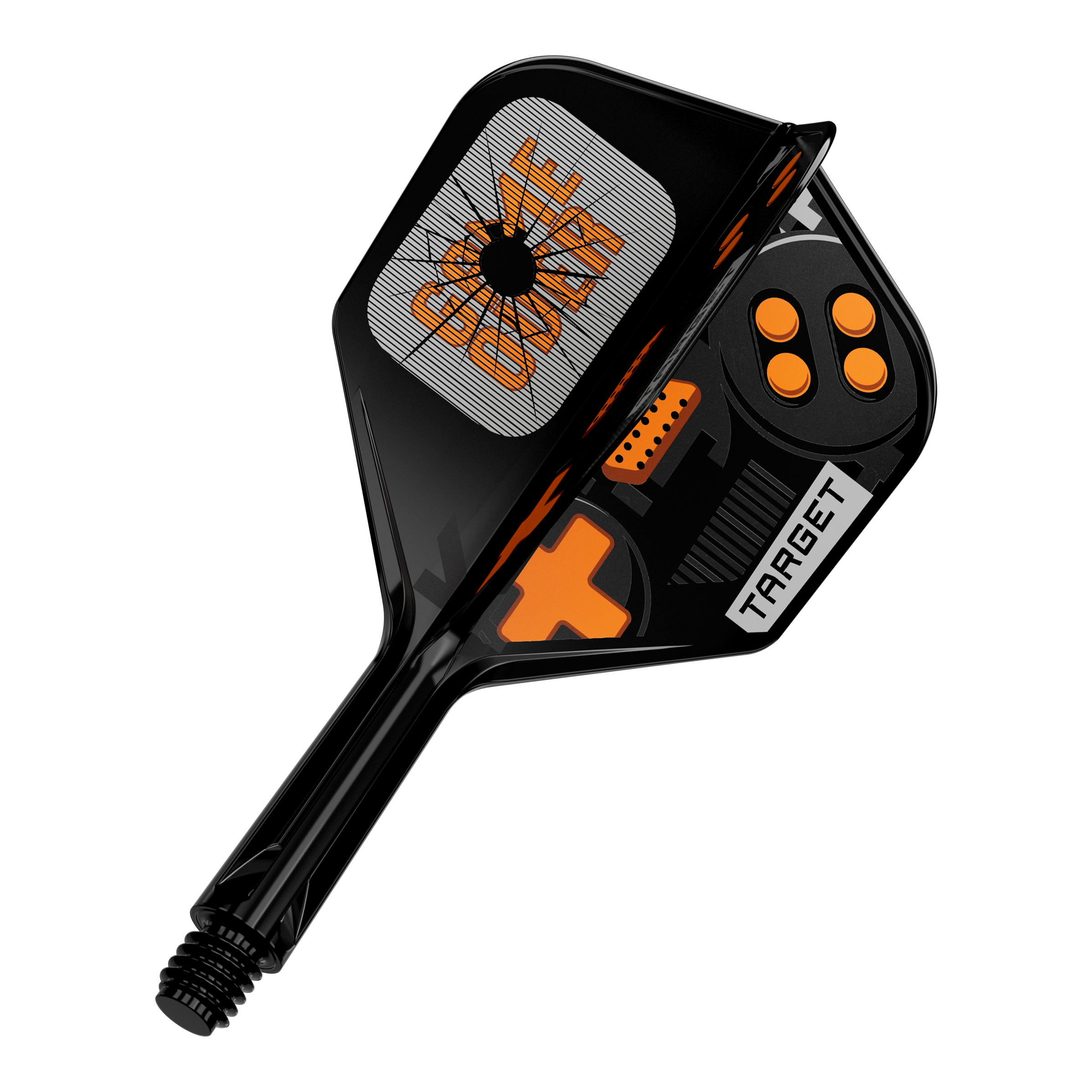 Target K-Flex Game Over No6 Flights Das Bild zeigt einen einzelnen Dart Flight. Es handelt sich um das Modell 410576 Target K-Flex GameOver No6 Flights 19mm.