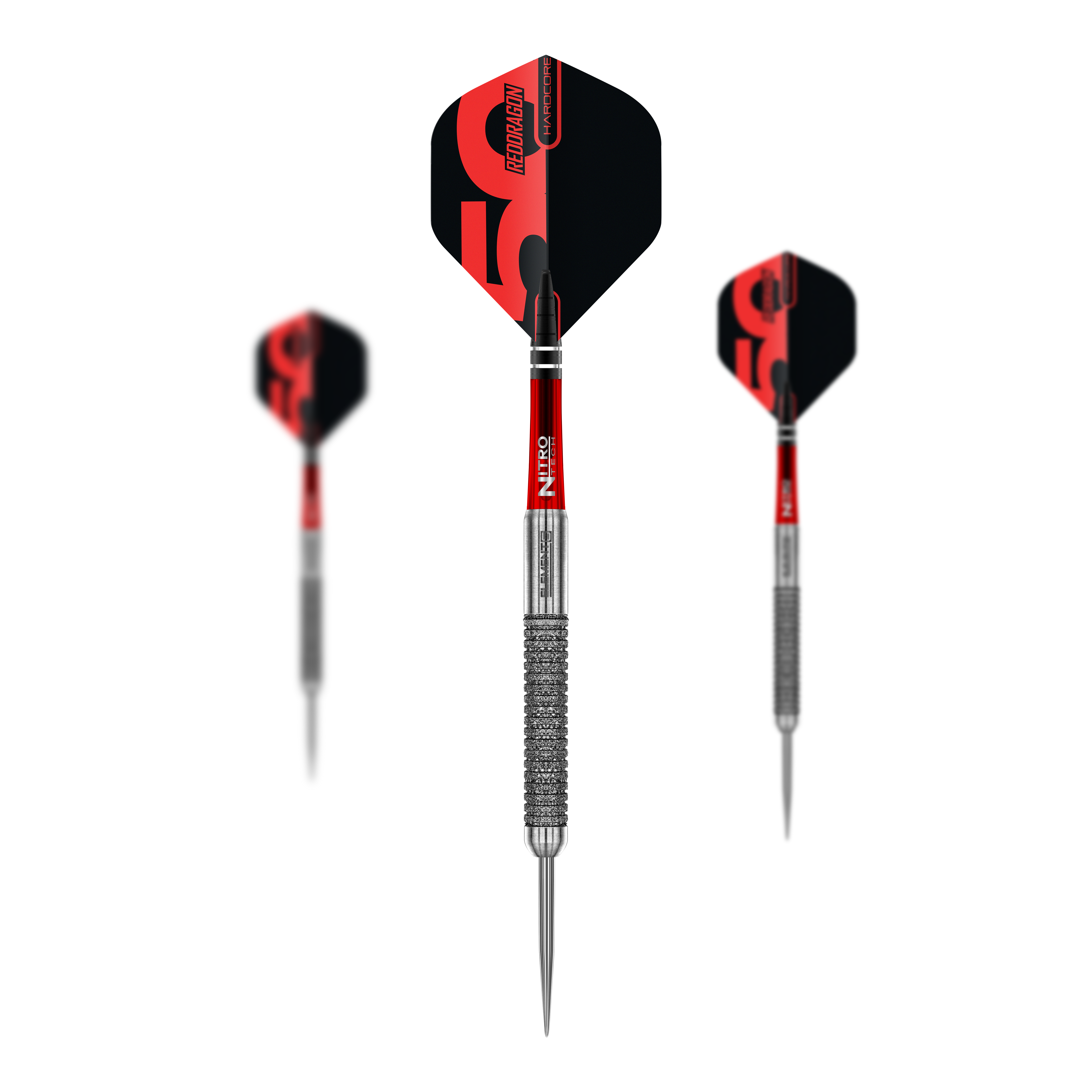 Hier sind die Red Dragon 50 Year Collection Element 6 B Steeldarts - 24g als Set abgebildet. Das Produkt besteht aus mehreren Teilen im Set.