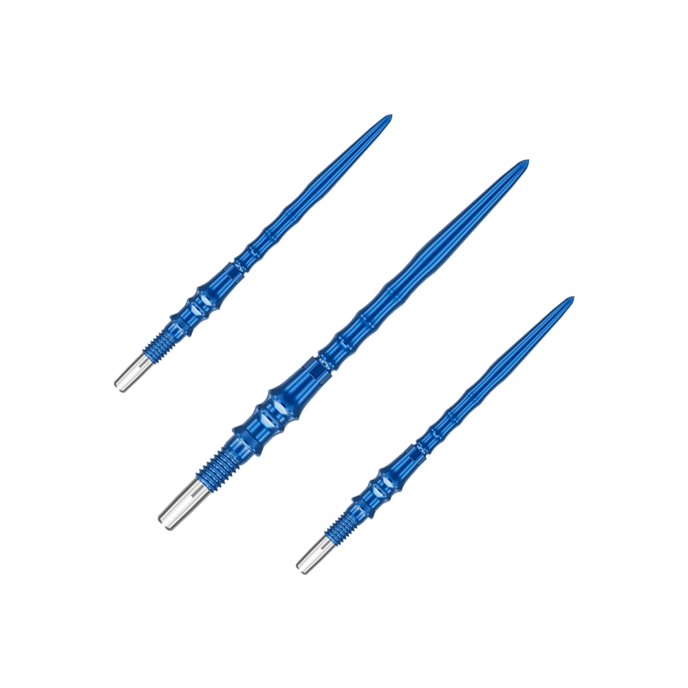Target Japan Premium Swiss Point Dart Tips - Blue Hier ist ein Set aus blauen Dartspitzen abgebildet. Die Spitzen haben eine Länge von 35 mm.