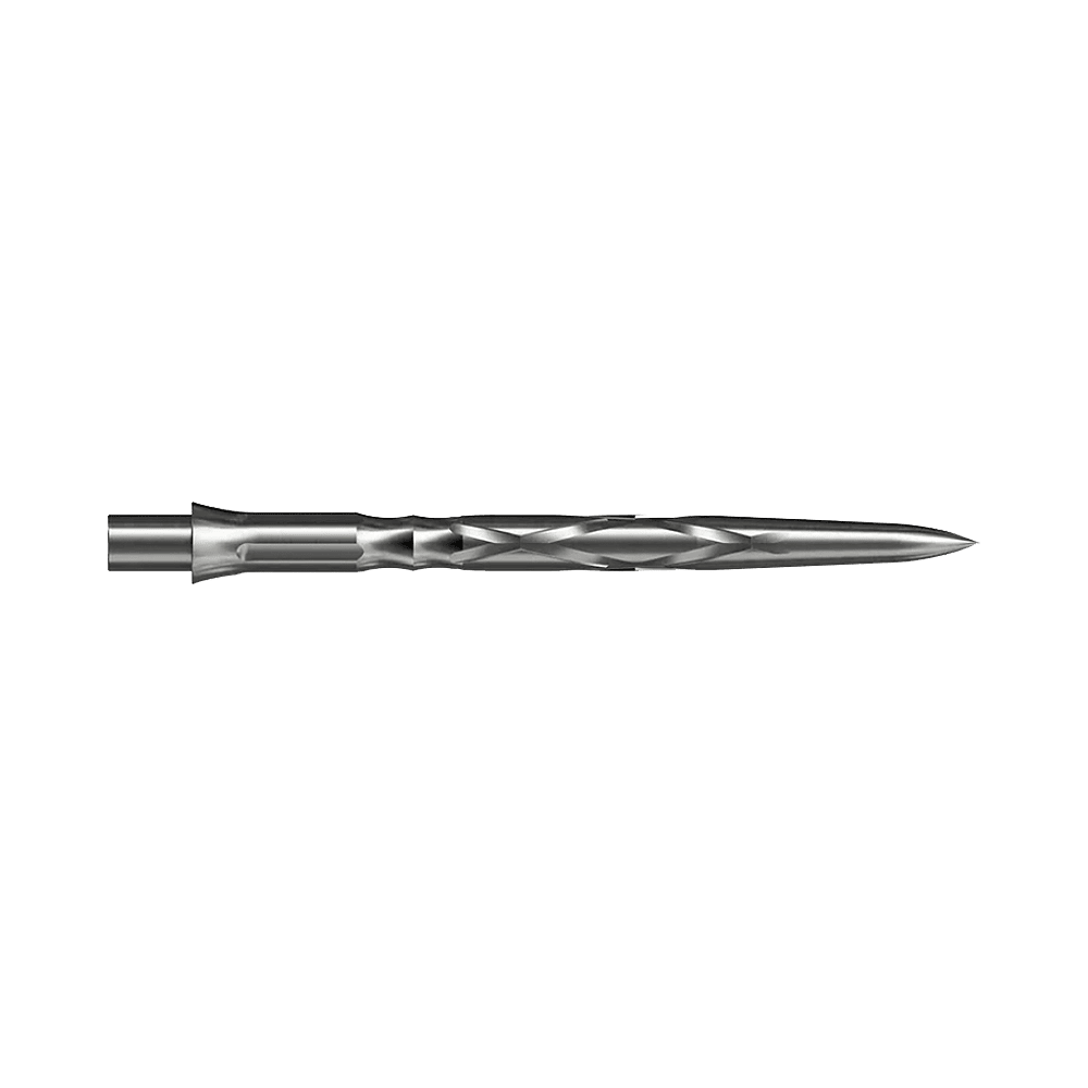 Caliburn System steel dart tips - HAN G2 - Silver Dies ist eine silberne Steeldartspitze mit einem gedrehten Design. Sie ist lang und schlank, ideal für präzises Werfen.