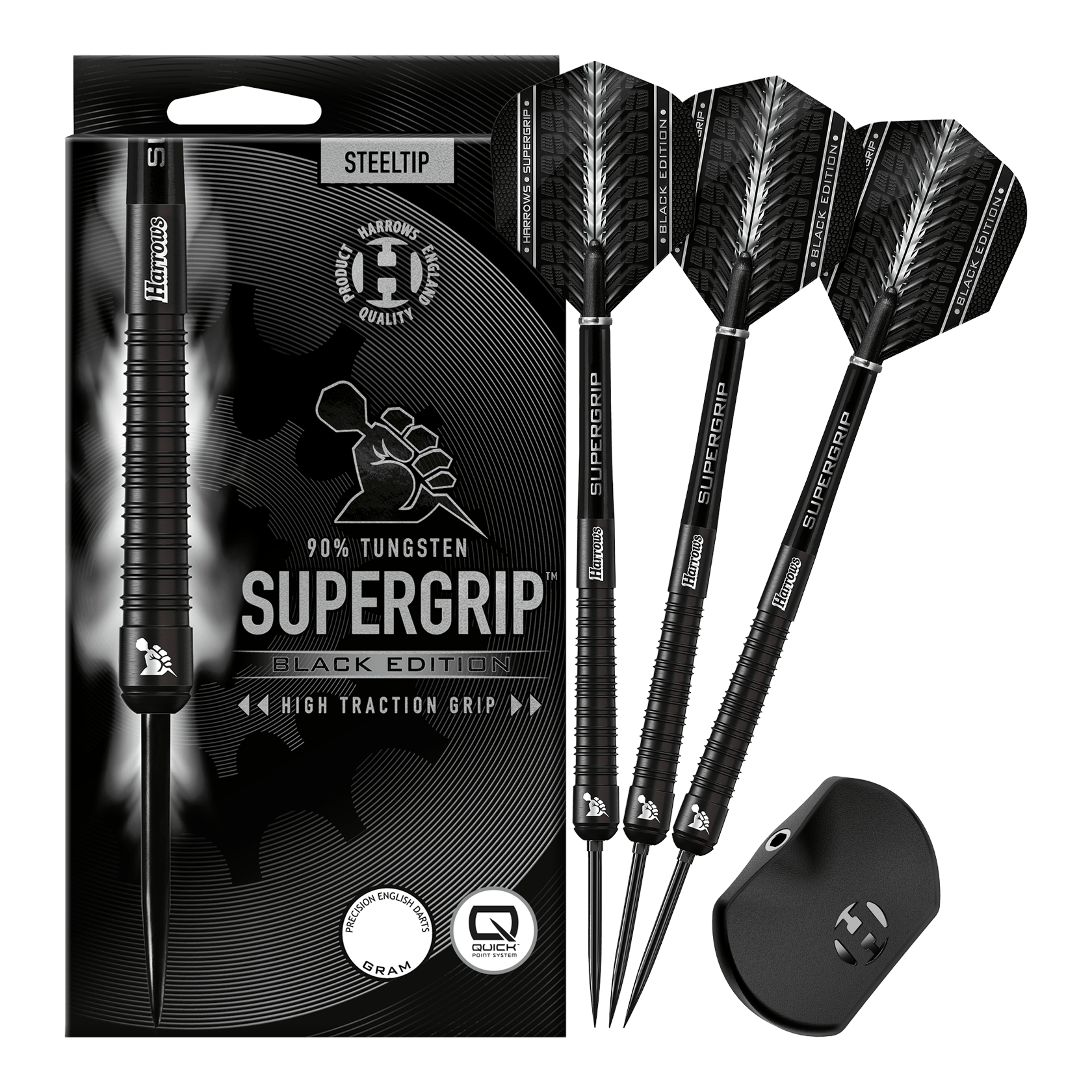 Harrows Supergrip 90 Black Edition Quick Point Steel Darts