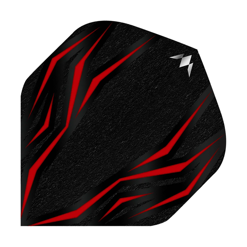 Mission Lava Red No6 Flights sind auf diesem Bild abgebildet. Die Flights sind in Rot und werden für Dartpfeile verwendet.